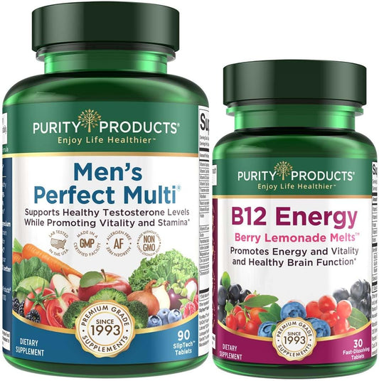 Men's Multivitamin Bundle for Energy and Vitality - Includes B12 Energy MELT with Methylcobalamin B-12 - 30 Day Supply