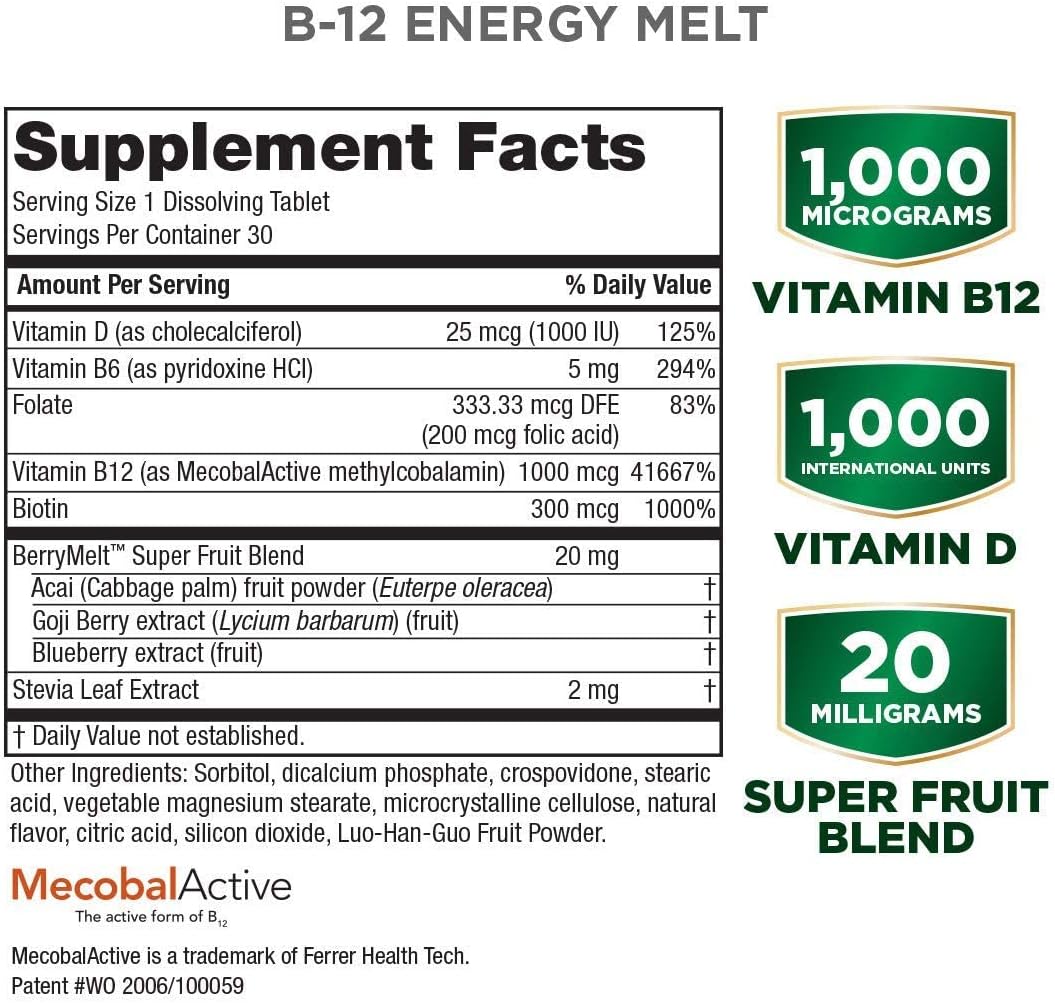 Men's Multivitamin Bundle for Energy and Vitality - Includes B12 Energy MELT with Methylcobalamin B-12 - 30 Day Supply