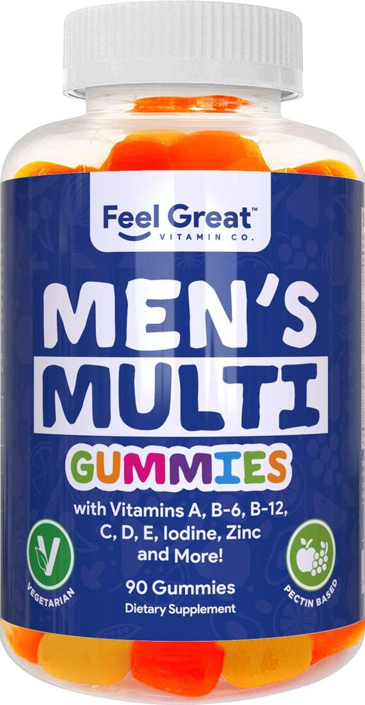 Men's Multivitamin Gummies with Essential Vitamins A, B, C, D, E, and Zinc - Made in USA - 45 Day Supply by Feel Great Vitamin Co.