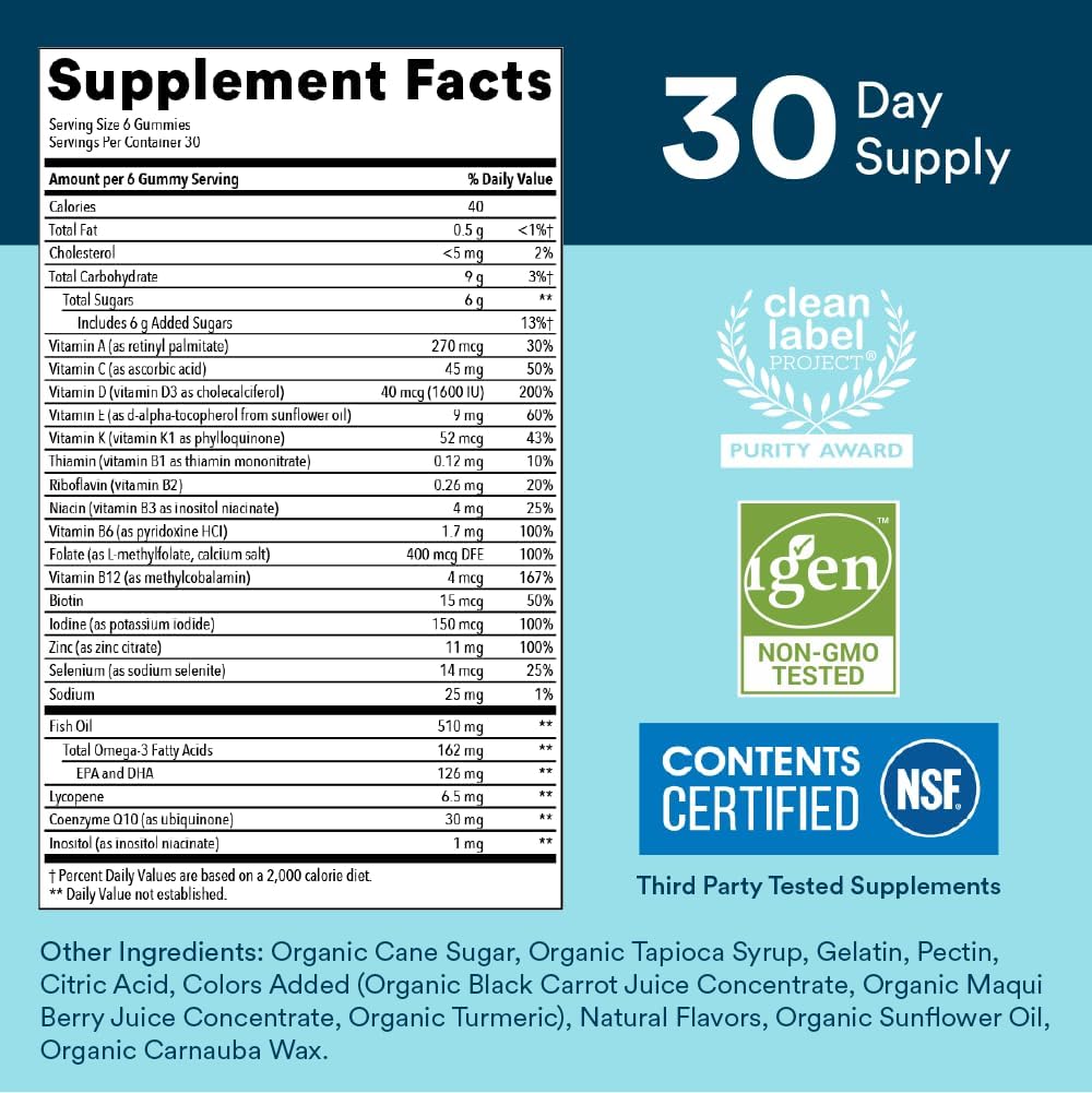 Men's Multivitamin & Mineral Chews with Omega 3 Fish Oil, Methylfolate, CoQ10, Magnesium Citrate & Calcium - 30 Day Supply