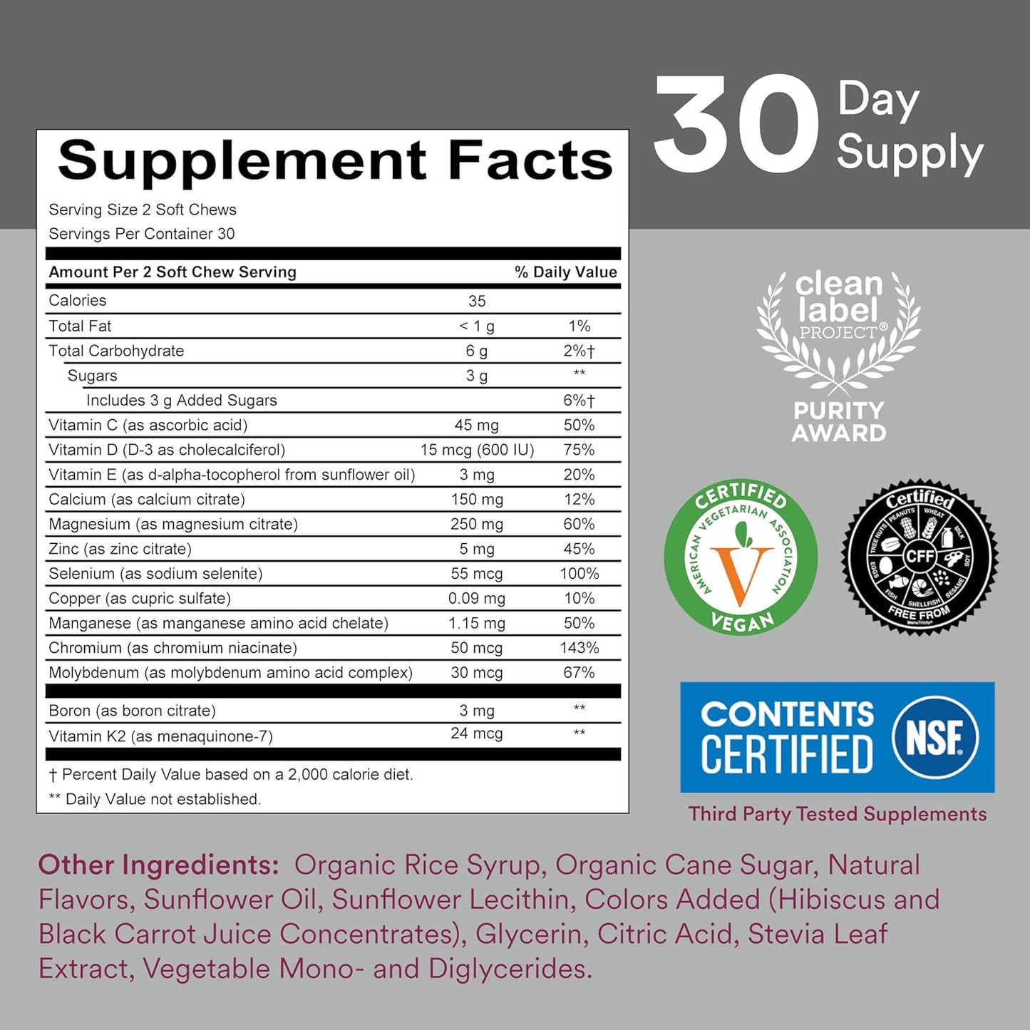 Men's Multivitamin & Mineral Chews with Omega 3 Fish Oil, Methylfolate, CoQ10, Magnesium Citrate & Calcium - 30 Day Supply