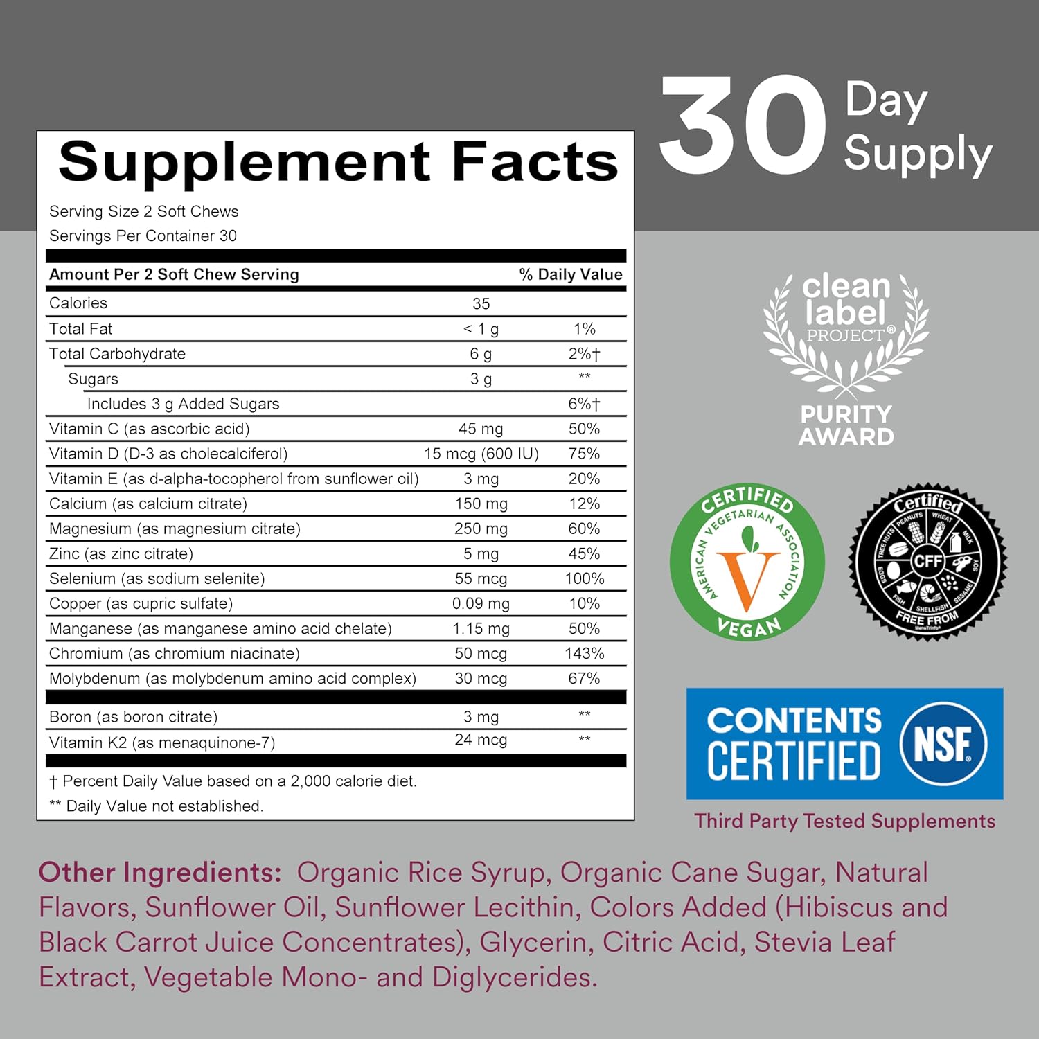 Men's Multivitamin & Mineral Chews with Omega 3 Fish Oil, Methylfolate, CoQ10, Magnesium Citrate & Calcium - 30 Day Supply