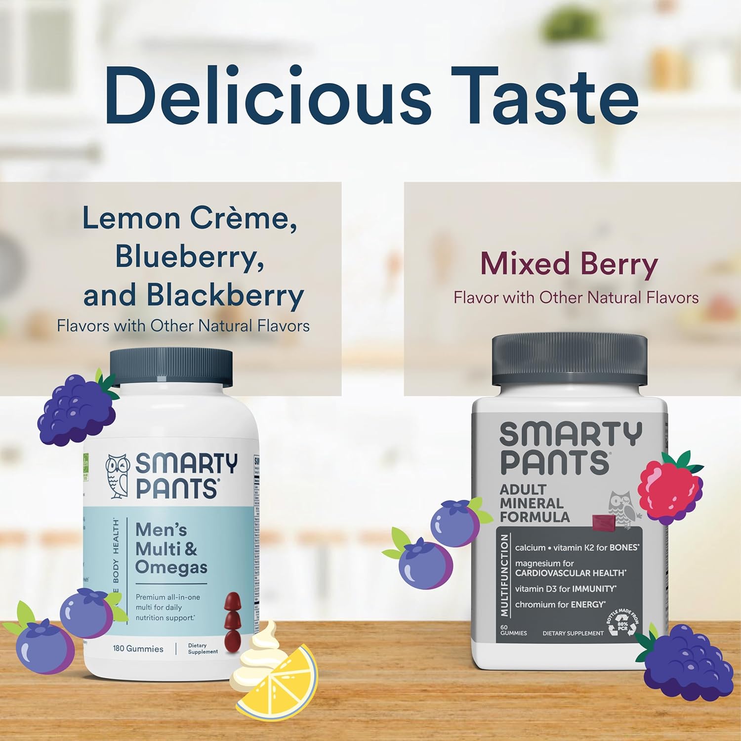 Men's Multivitamin & Mineral Chews with Omega 3 Fish Oil, Methylfolate, CoQ10, Magnesium Citrate & Calcium - 30 Day Supply