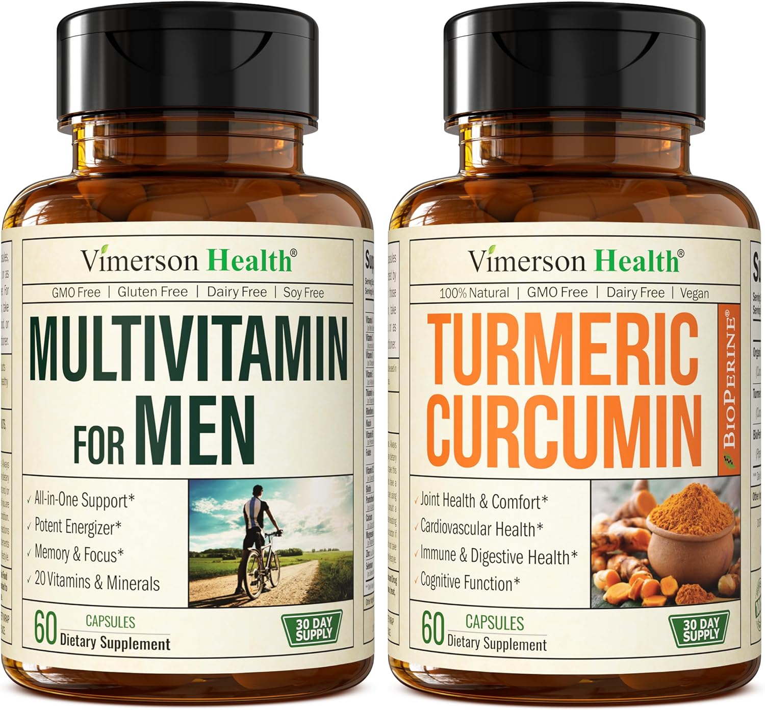 Men's Multivitamin with Turmeric Curcumin and Black Pepper Extract Bundle for Joint, Immune Support, Relief, Inflammation Balance, Antioxidants