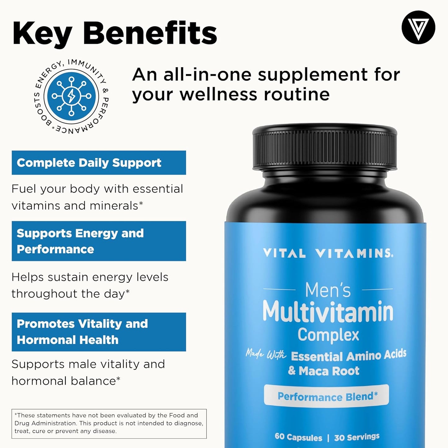Men's Multivitamins with Vital Vitamins Magnesium Glycinate Capsules for Overall Health and Wellness