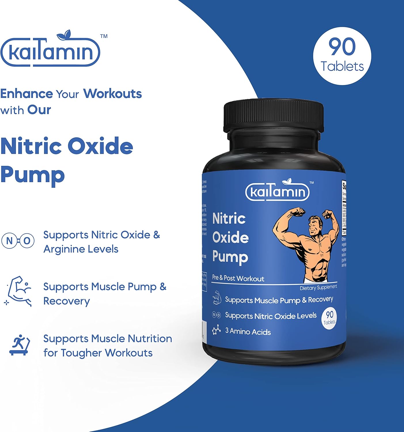 Men's Nitric Oxide Pre Workout Supplement - 90 Vegan Pills for Muscle Growth & Male Health - Arginine Glutamine Ornithine Formula