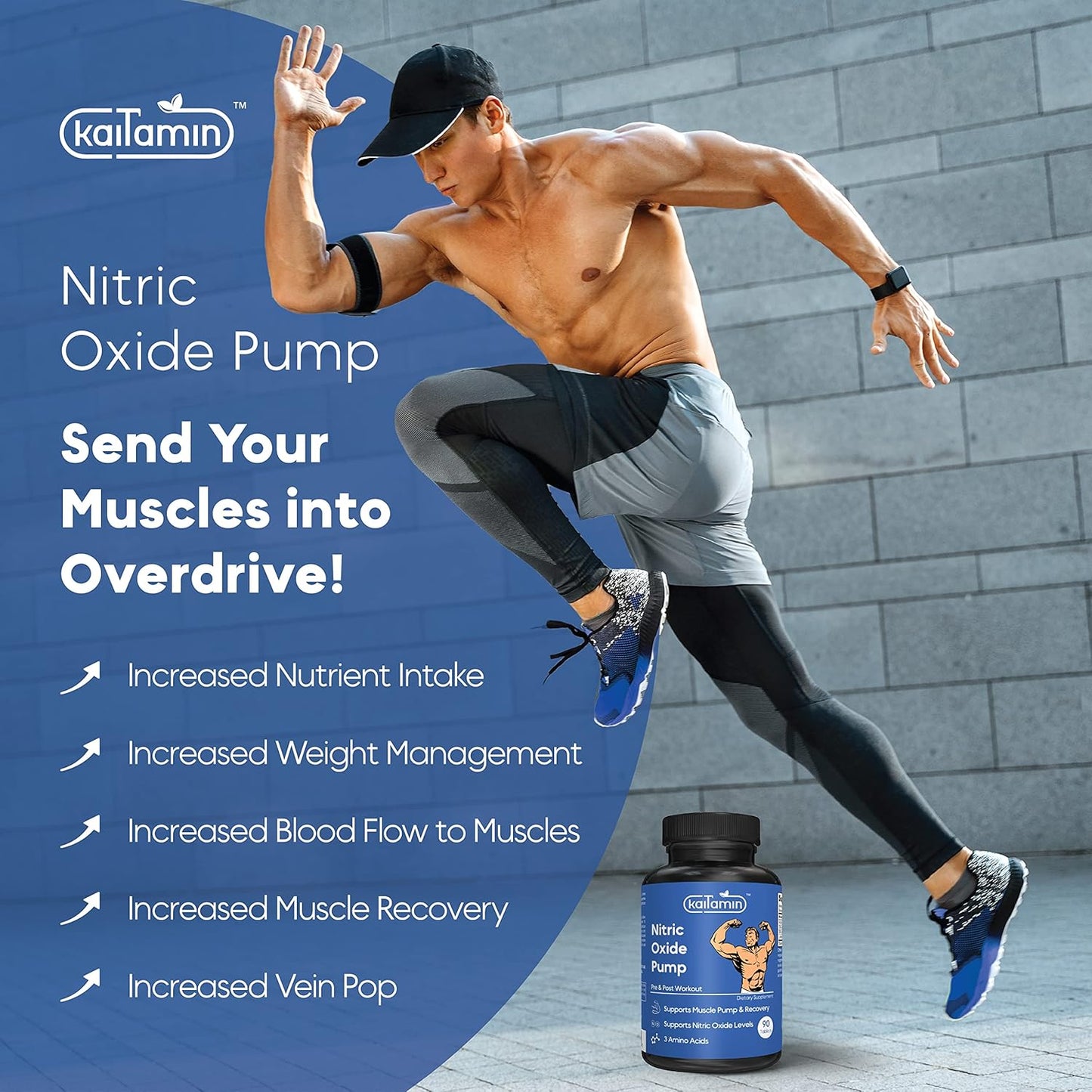 Men's Nitric Oxide Pre Workout Supplement - 90 Vegan Pills for Muscle Growth & Male Health - Arginine Glutamine Ornithine Formula
