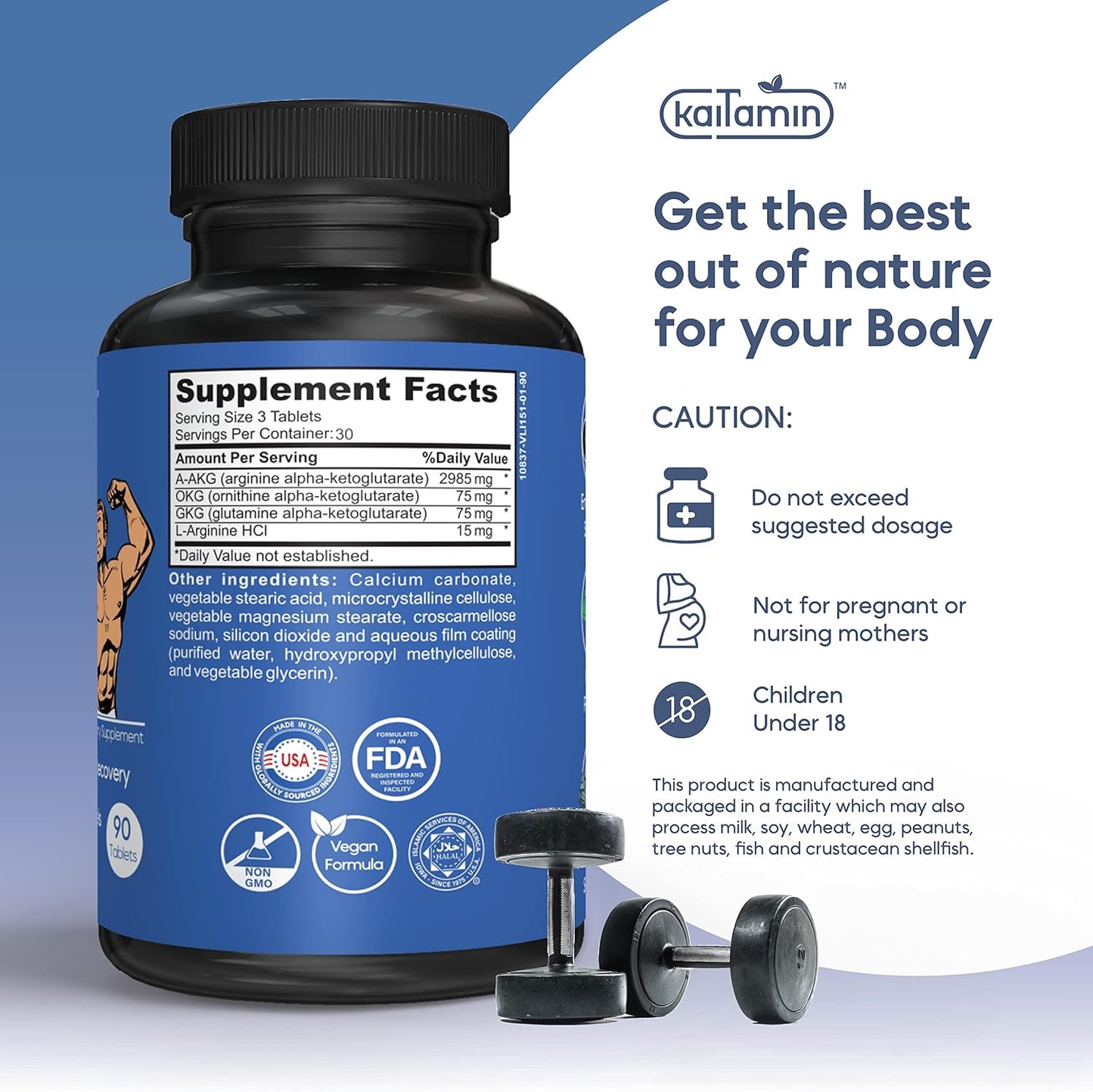 Men's Nitric Oxide Pre Workout Supplement - 90 Vegan Pills for Muscle Growth & Male Health - Arginine Glutamine Ornithine Formula