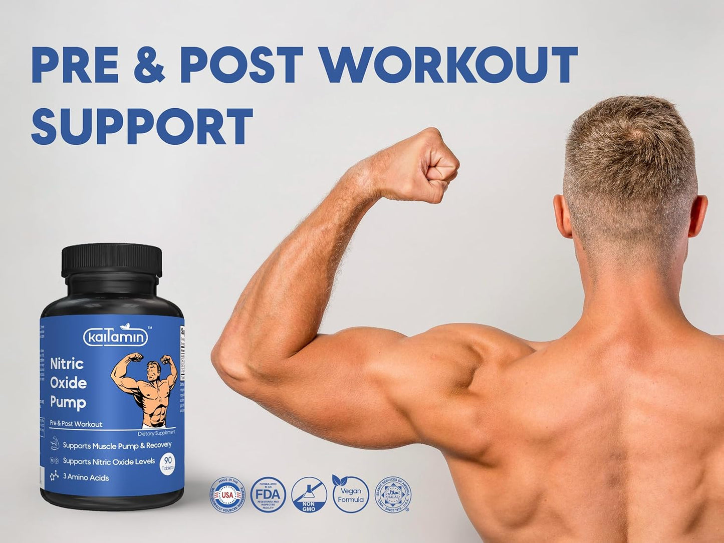 Men's Nitric Oxide Pre Workout Supplement - 90 Vegan Pills for Muscle Growth & Male Health - Arginine Glutamine Ornithine Formula