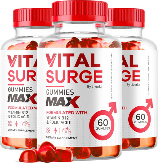Men's Performance Gummies - Vital Surge Male Gummies 3 Pack with MAX Strength Advanced Formula, 180 Gummies, 1050MG