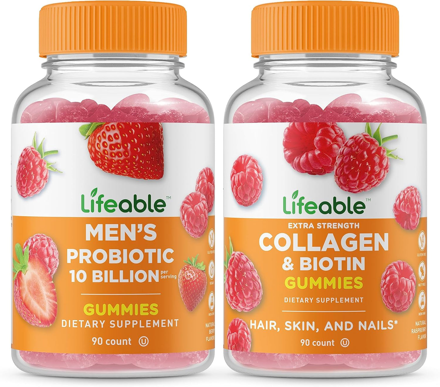 Men's Probiotic & Collagen Gummies Bundle - 10 Billion CFU + Biotin, Vitamin Supplement, Gluten & GMO Free Chewables