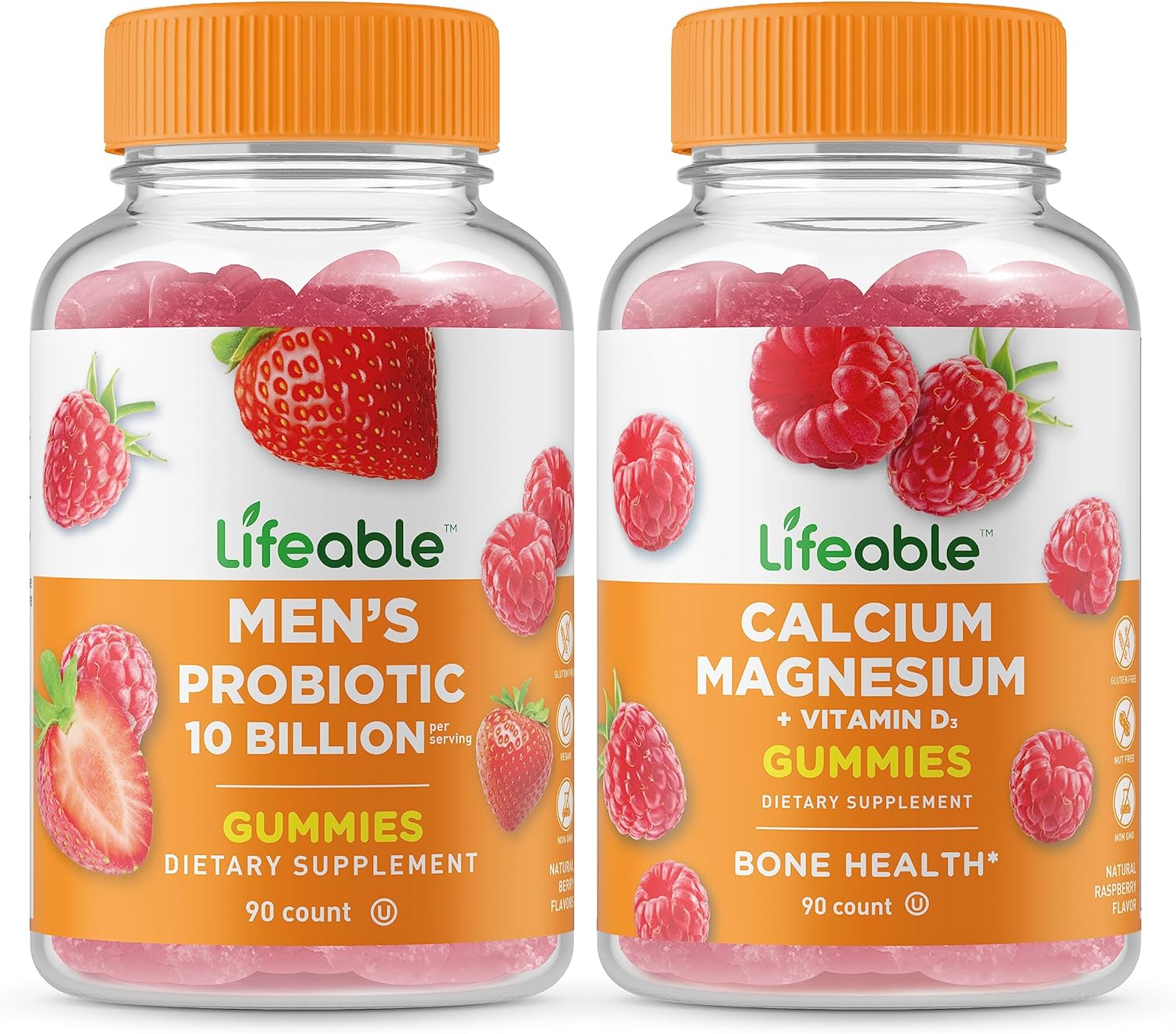 Men's Probiotic Gummies Bundle with Calcium Magnesium - 10 Billion CFU, Vitamin Supplement, Gluten Free, GMO Free, Chewable