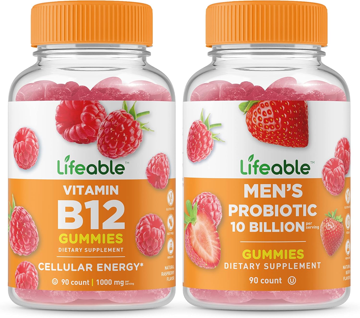 Men's Probiotic Gummies Bundle with Vitamin B12 - Delicious Chewable Supplements, Gluten-Free and Non-GMO - 10 Billion Probiotics