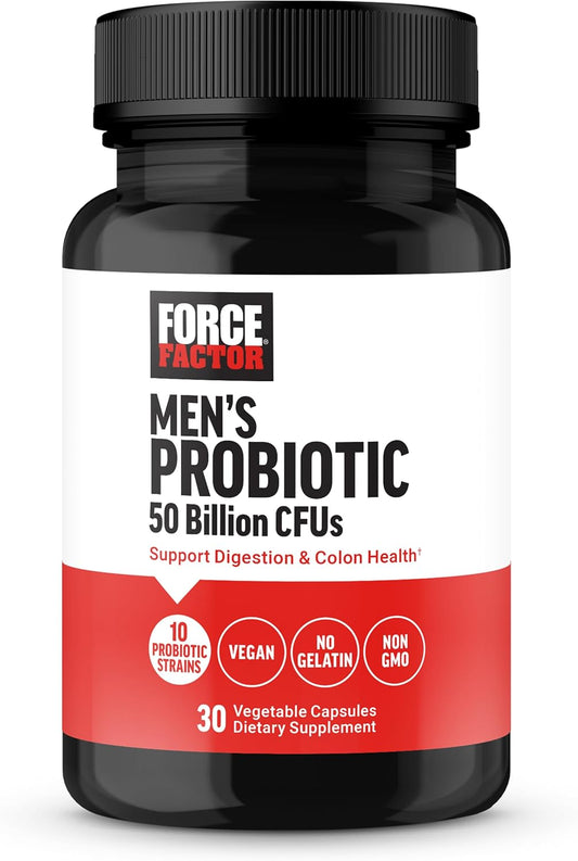 Men's Probiotic Supplement - 50 Billion CFUs, 10 Strains for Gut & Colon Health, Daily Wellness - Non-GMO, Vegan - 30 Capsules