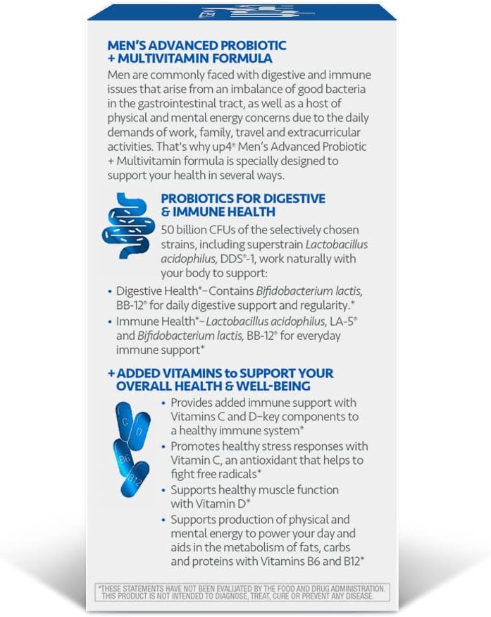 Men's Probiotic Supplement 50 Billion CFUs with Vitamins C, D, B6, B12, Digestive & Immune Support, Healthy Metabolism & Muscle Function, Non-GMO - 30 Count