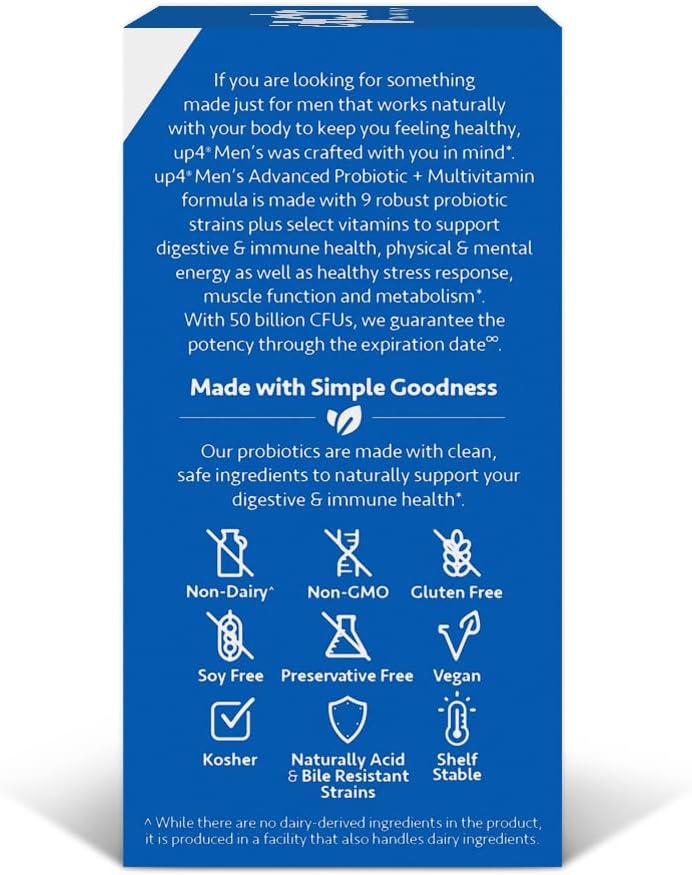 Men's Probiotic Supplement 50 Billion CFUs with Vitamins C, D, B6, B12, Digestive & Immune Support, Healthy Metabolism & Muscle Function, Non-GMO - 30 Count