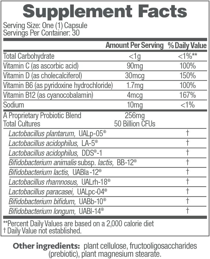 Men's Probiotic Supplement 50 Billion CFUs with Vitamins C, D, B6, B12, Digestive & Immune Support, Healthy Metabolism & Muscle Function, Non-GMO - 30 Count