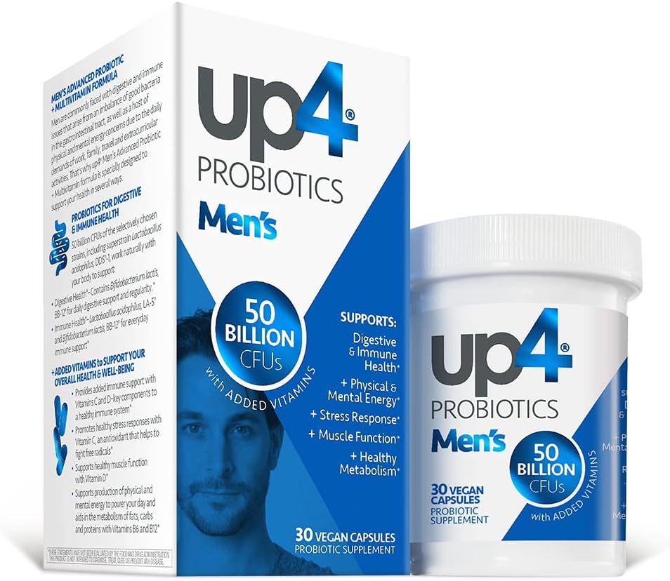 Men's Probiotic Supplement 50 Billion CFUs with Vitamins C, D, B6, B12, Digestive & Immune Support, Healthy Metabolism & Muscle Function, Non-GMO - 30 Count