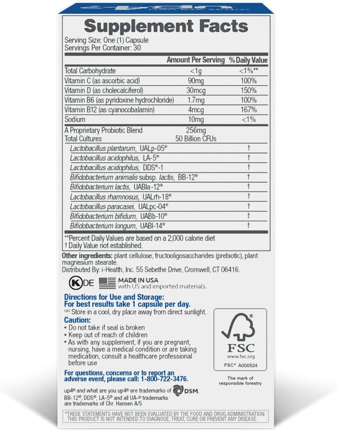 Men's Probiotic Supplement 50 Billion CFUs with Vitamins C, D, B6, B12, Digestive & Immune Support, Healthy Metabolism & Muscle Function, Non-GMO - 30 Count