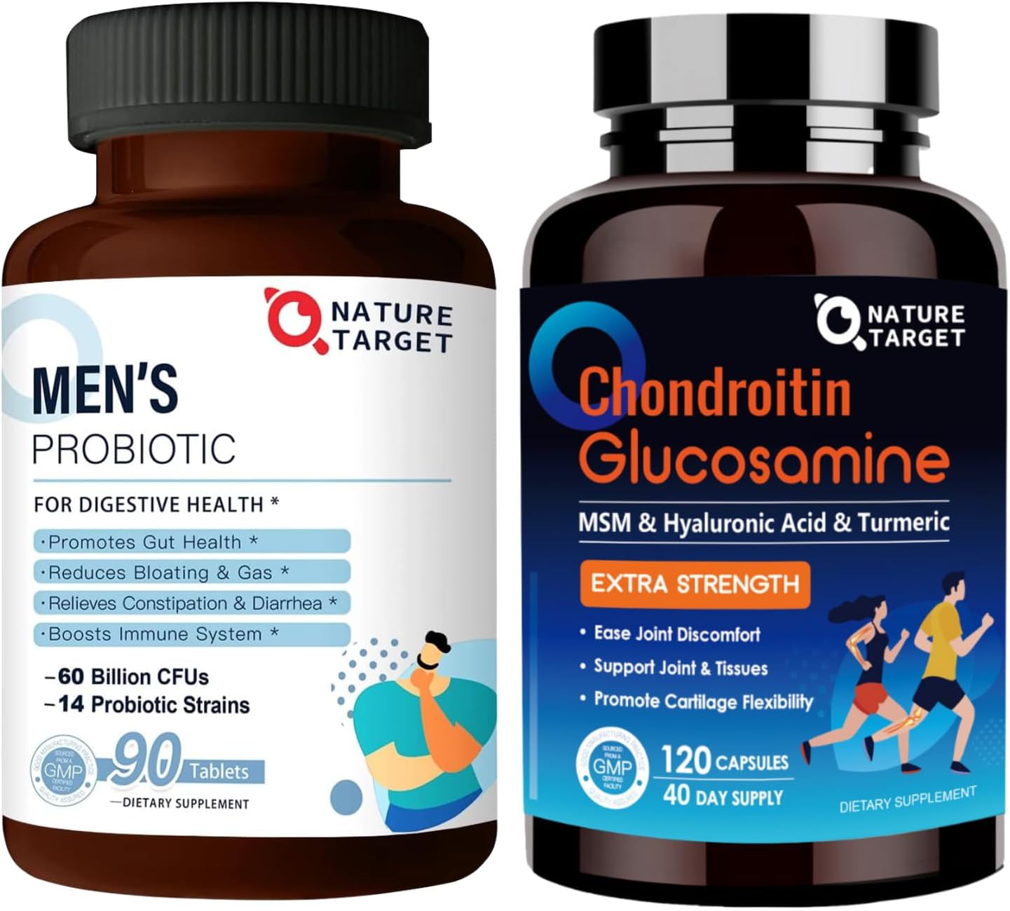 Men's Probiotic Supplement with Glucosamine Chondroitin MSM, Joint Support, Shellfish Free - NATURE TARGET Men Care