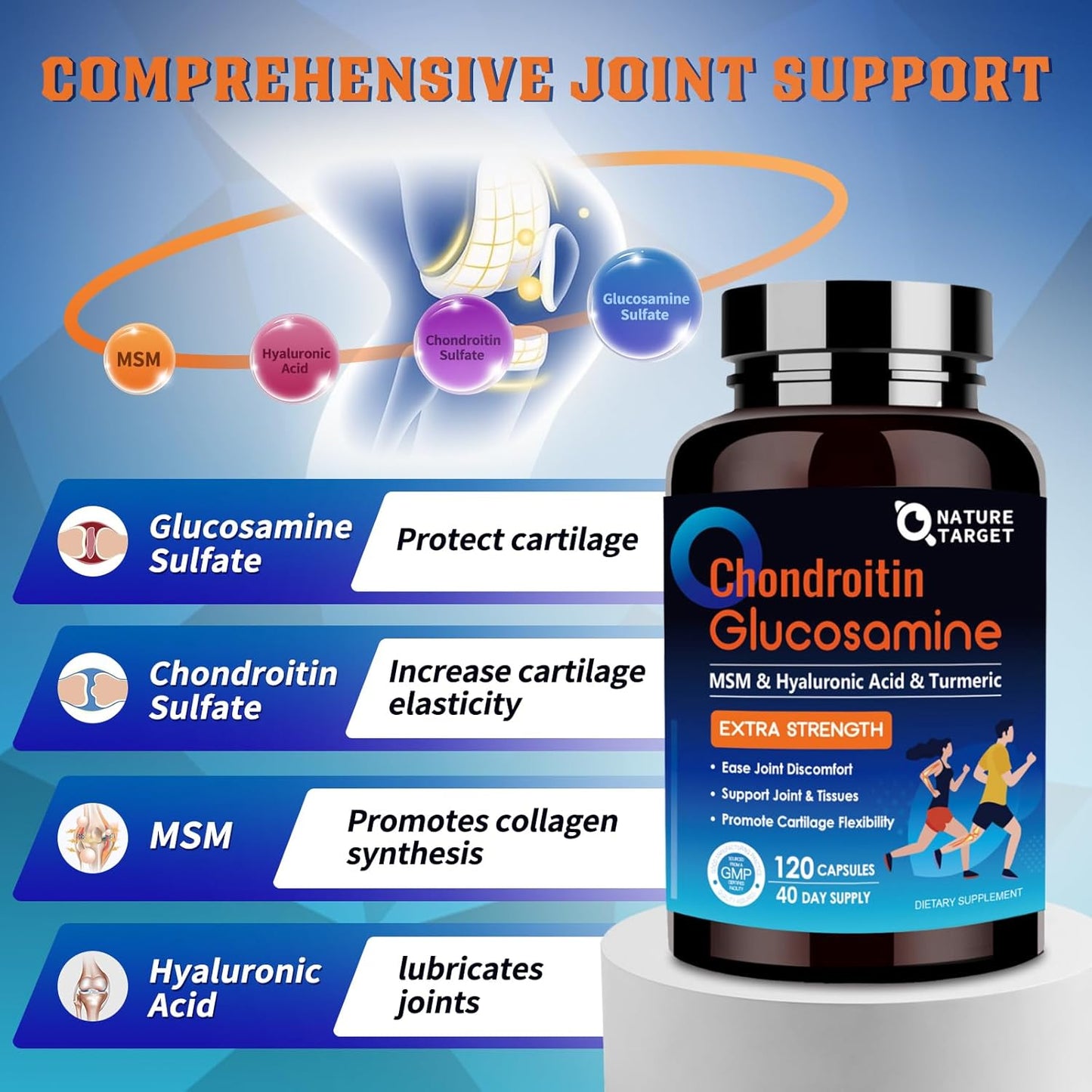 Men's Probiotic Supplement with Glucosamine Chondroitin MSM, Joint Support, Shellfish Free - NATURE TARGET Men Care