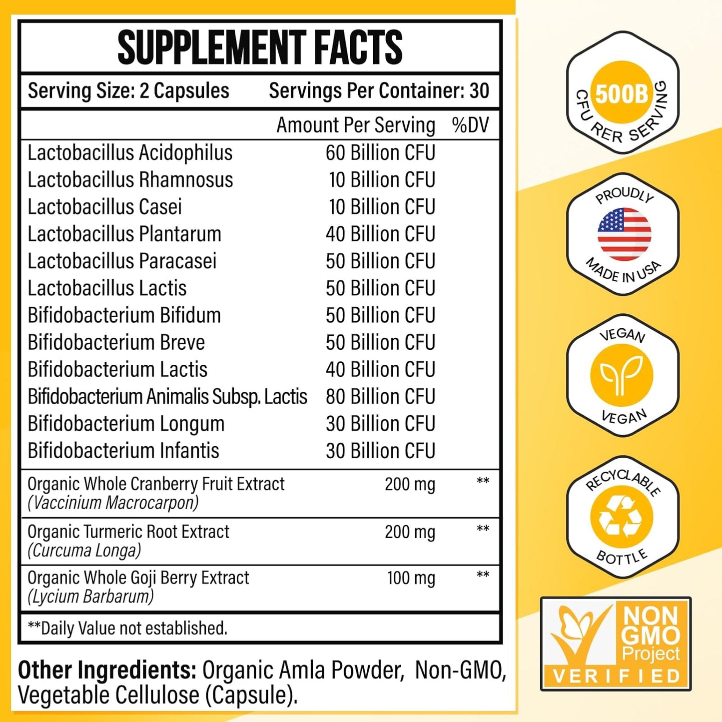 Men's Probiotic with 500 Billion CFUs, 12 Strains, Turmeric, Cranberry, Goji - Gut & Digestive Health, Immune & Energy Support - 120-Day Supply