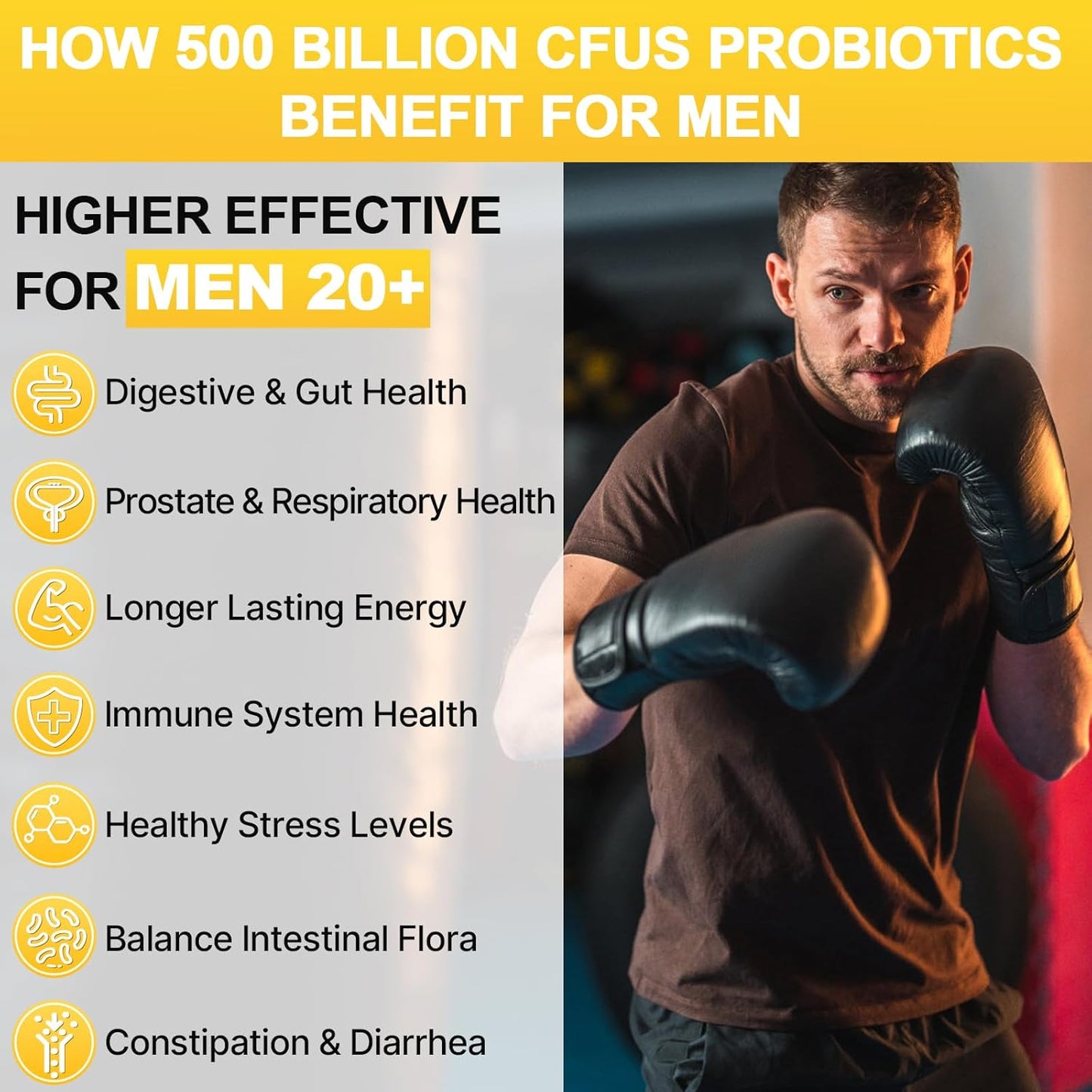 Men's Probiotic with 500 Billion CFUs, 12 Strains, Turmeric, Cranberry, Goji - Gut & Digestive Health, Immune & Energy Support - 120-Day Supply