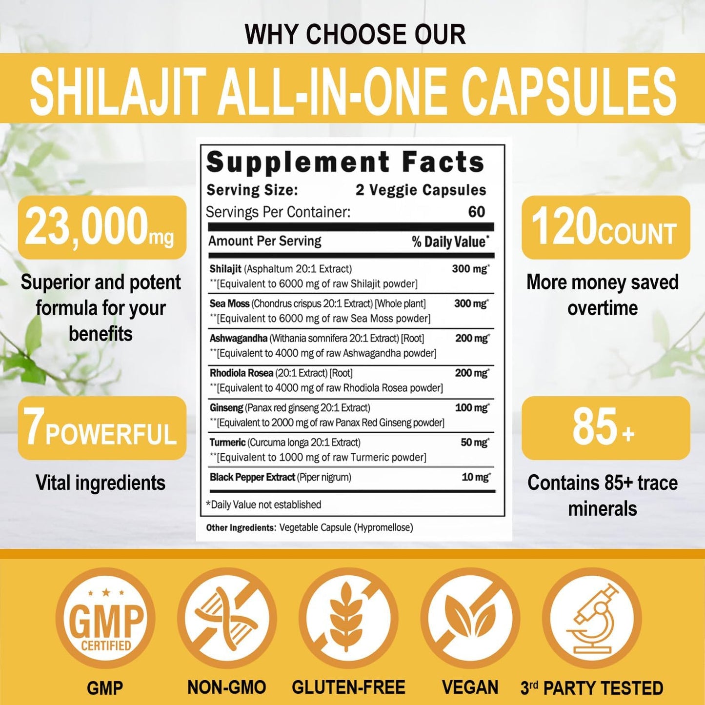 Men's Shilajit Capsules with 50% Fulvic Acid, Himalayan Shilajit Resin Extract, Sea Moss, Ashwagandha - 120 Capsules for Energy and Stamina