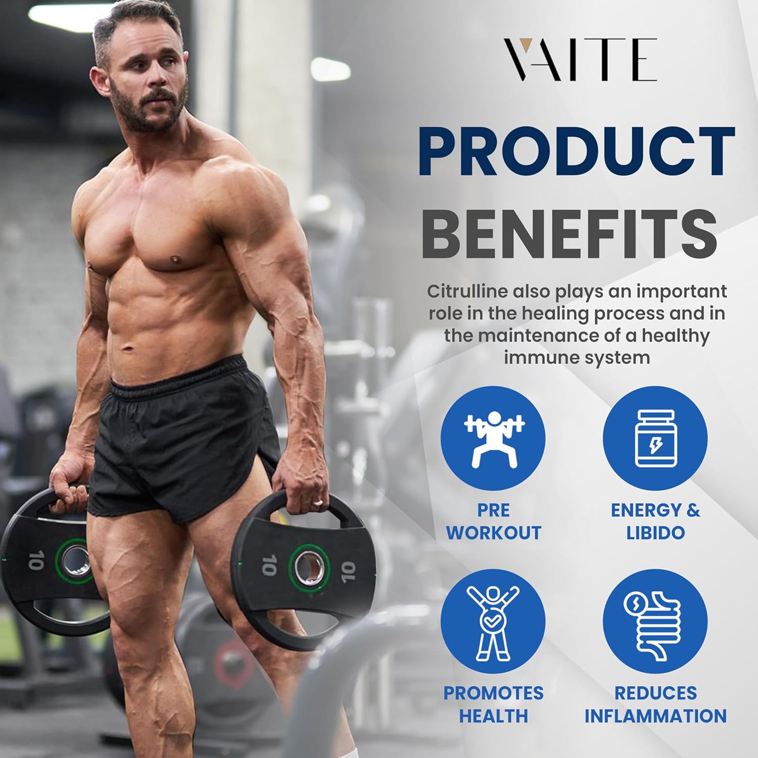 Men's VAITE L Citrulline Calcium Gummies - 1600mg per Serving, Boosts Nitroxyl & Nitric Oxide, Energy & Endurance Support, 60 Chewables