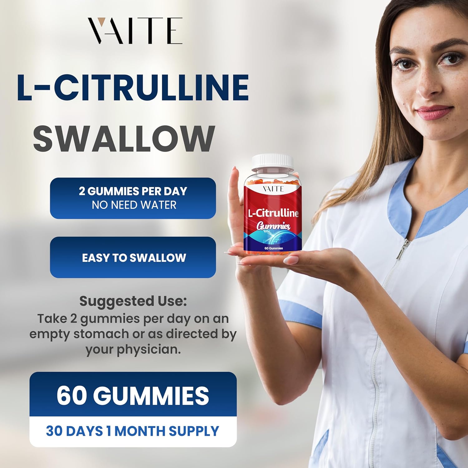 Men's VAITE L Citrulline Calcium Gummies - 1600mg per Serving, Boosts Nitroxyl & Nitric Oxide, Energy & Endurance Support, 60 Chewables