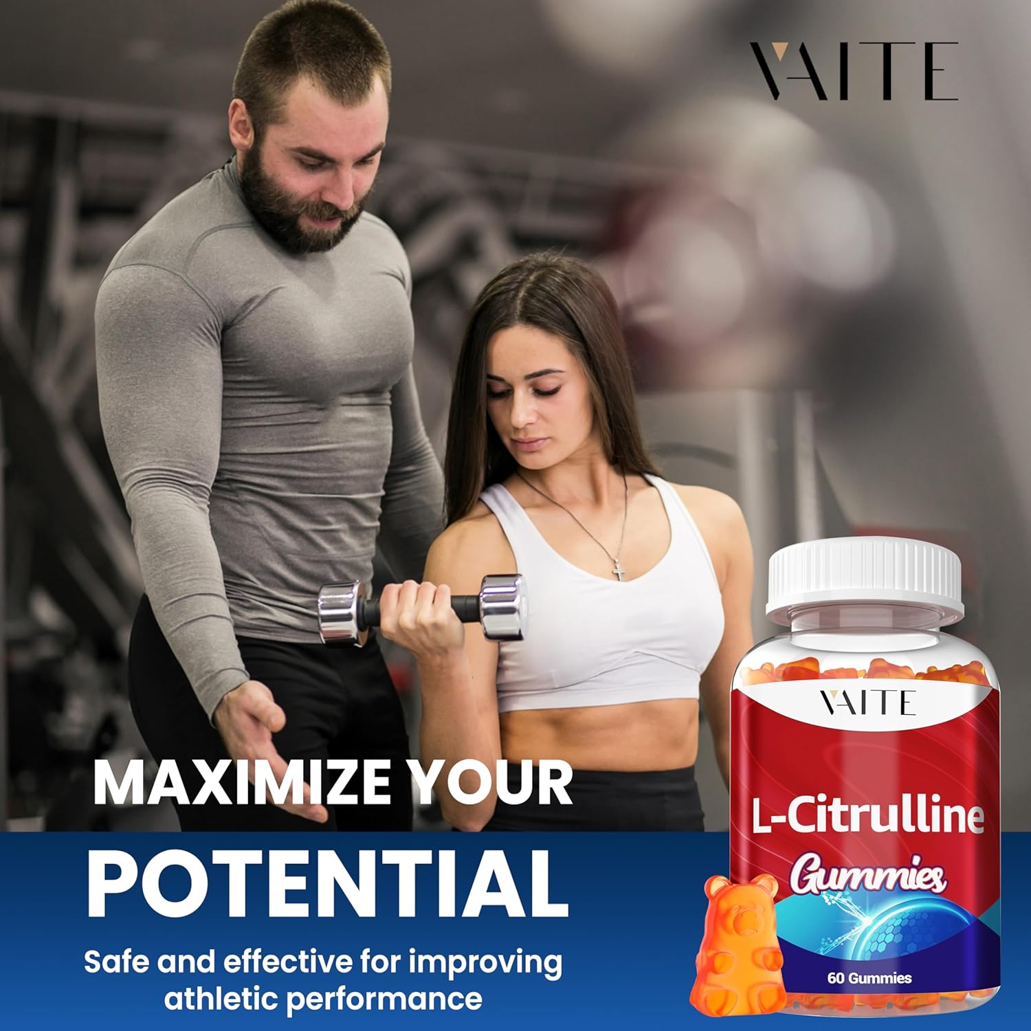 Men's VAITE L Citrulline Calcium Gummies - 1600mg per Serving, Boosts Nitroxyl & Nitric Oxide, Energy & Endurance Support, 60 Chewables