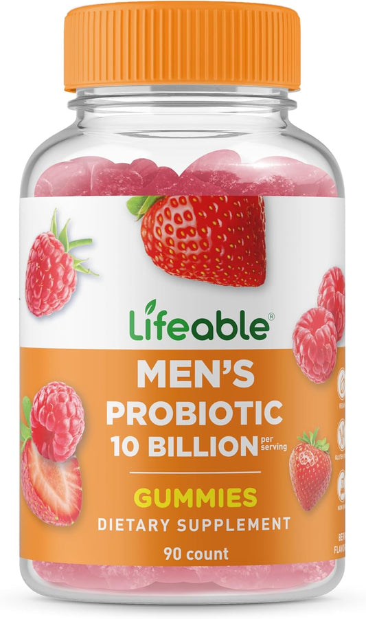 Men's Vegan Probiotic Gummies - 10 Billion CFU for Gut Health and Immune Support - 90 Gummies