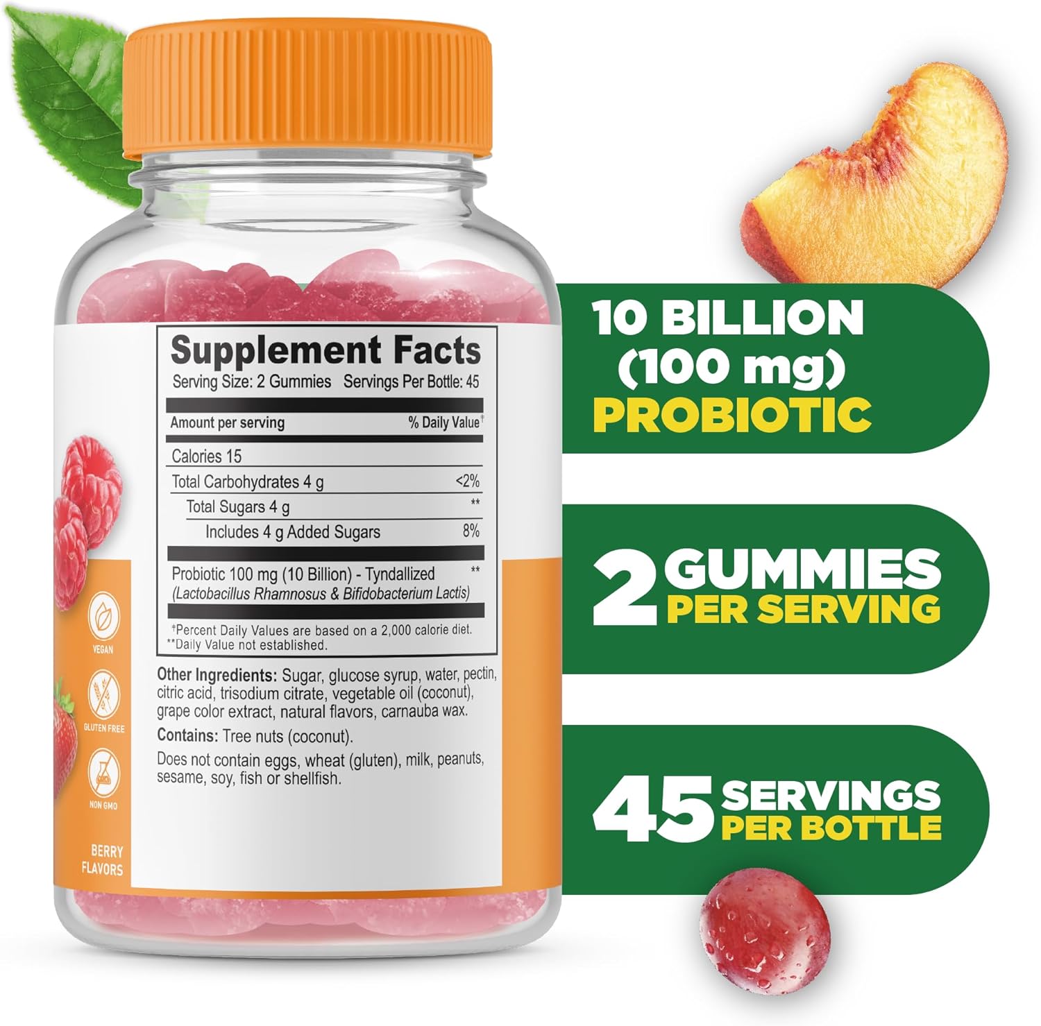 Men's Vegan Probiotic Gummies - 10 Billion CFU for Gut Health and Immune Support - 90 Gummies