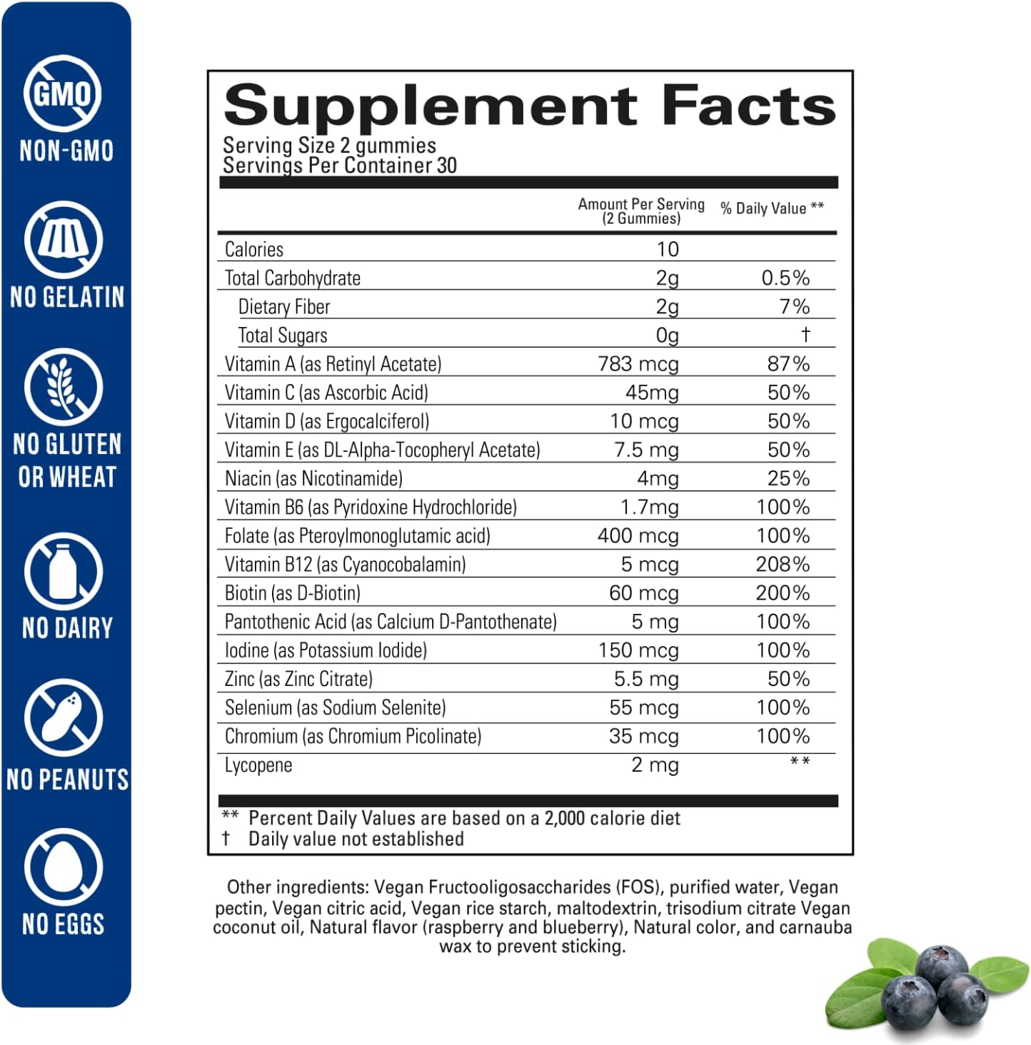 Men's Vegan Sugar-Free Multivitamin Gummies with Vitamin A, B6, B12, Biotin, Folate - Non-GMO, No Artificial Sweeteners, Gluten-Free - 60 Count