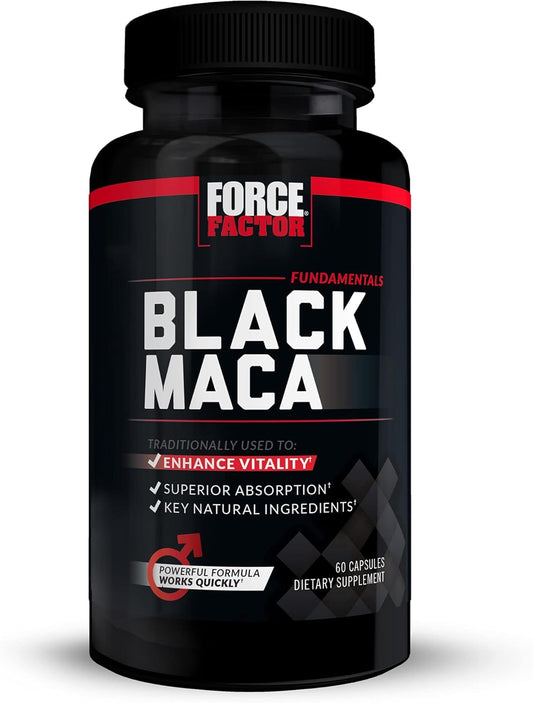 Men's Vitality Supplement: Force Factor Black Maca Root with Superior Absorption, Natural Maca Negra Extract, 1000mg - 60 Capsules