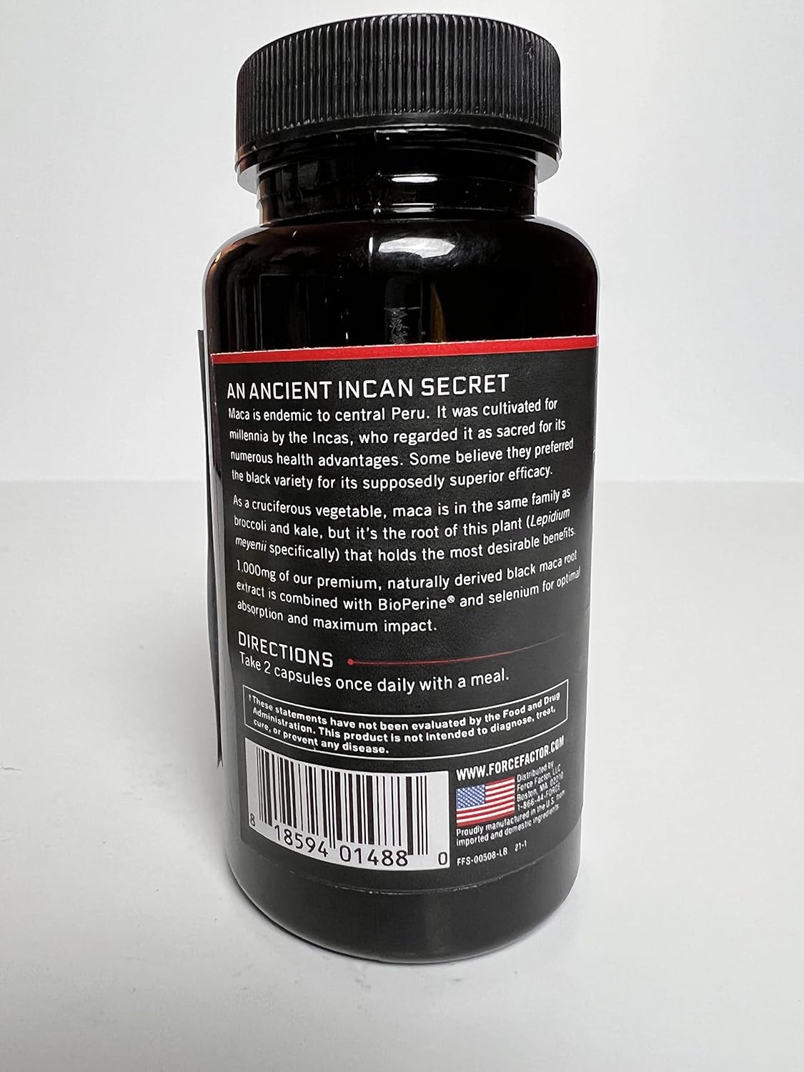 Men's Vitality Supplement: Force Factor Black Maca Root with Superior Absorption, Natural Maca Negra Extract, 1000mg - 60 Capsules