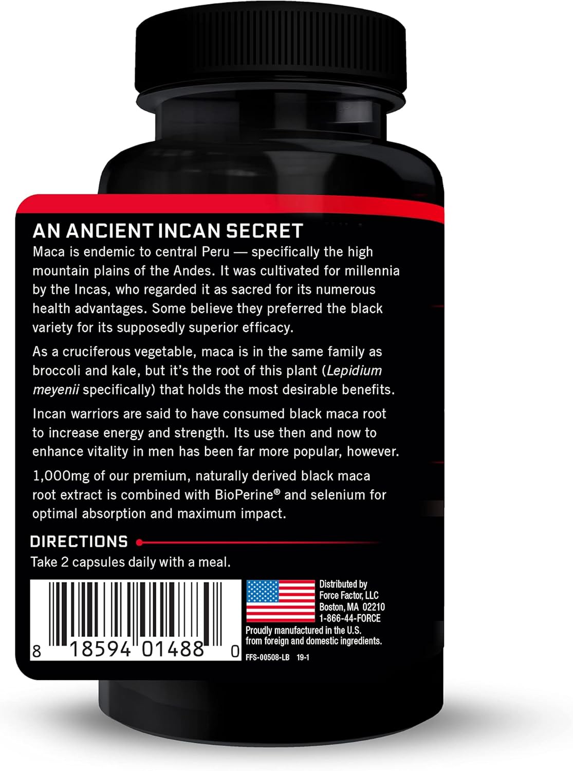 Men's Vitality Supplement: Force Factor Black Maca Root with Superior Absorption, Natural Maca Negra Extract, 1000mg - 60 Capsules