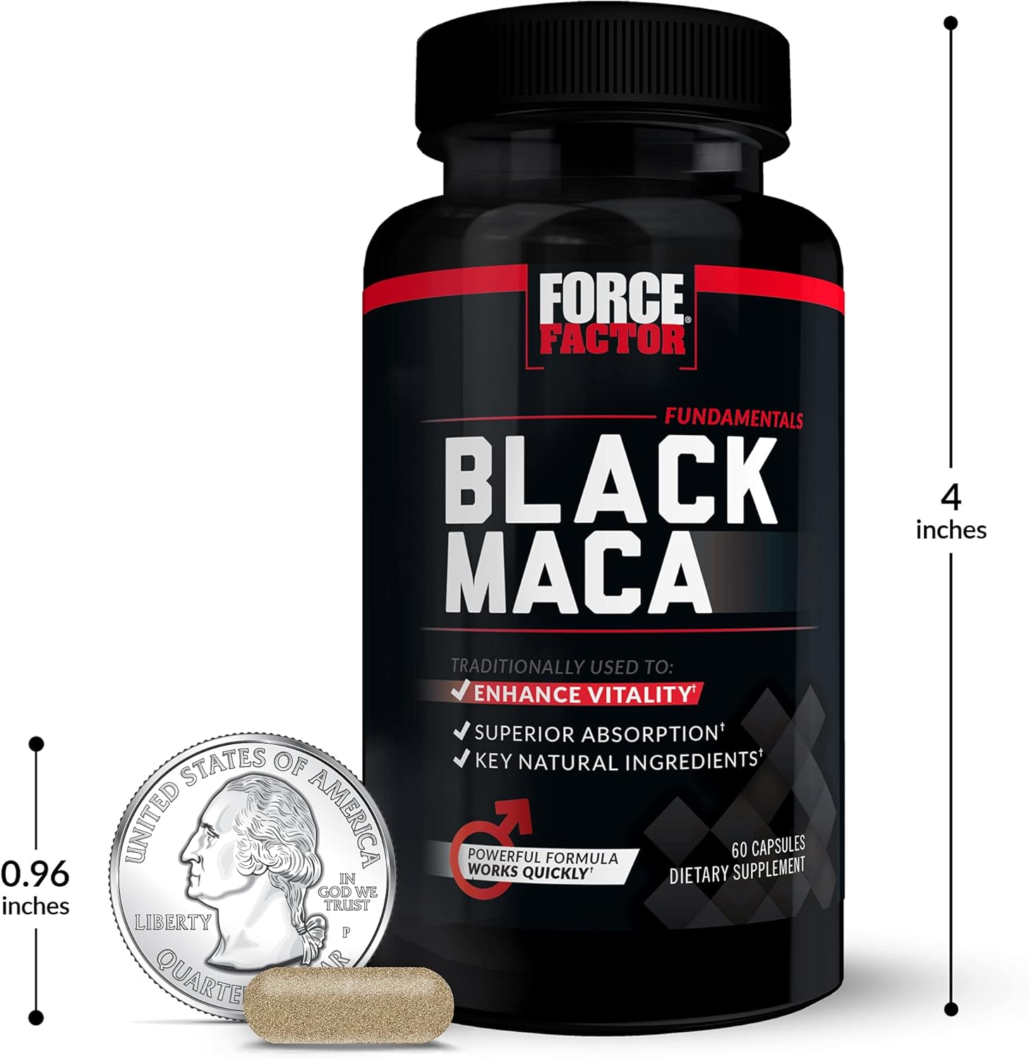 Men's Vitality Supplement: Force Factor Black Maca Root with Superior Absorption, Natural Maca Negra Extract, 1000mg - 60 Capsules
