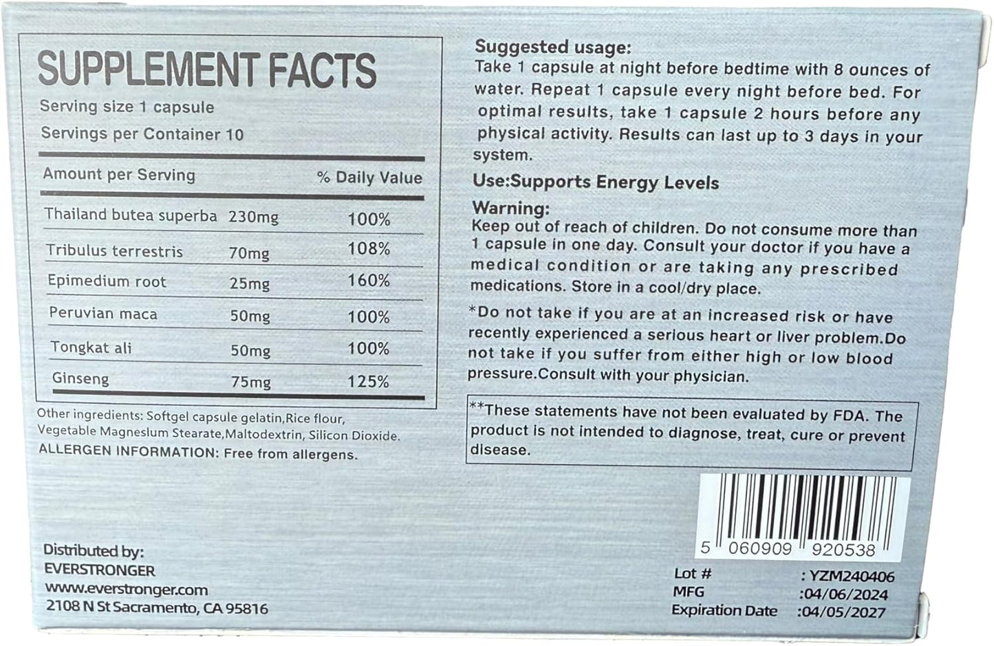 Men’s Vitality Supplement with Butea Superba for Energy, Strength, and Endurance - 10-Pack