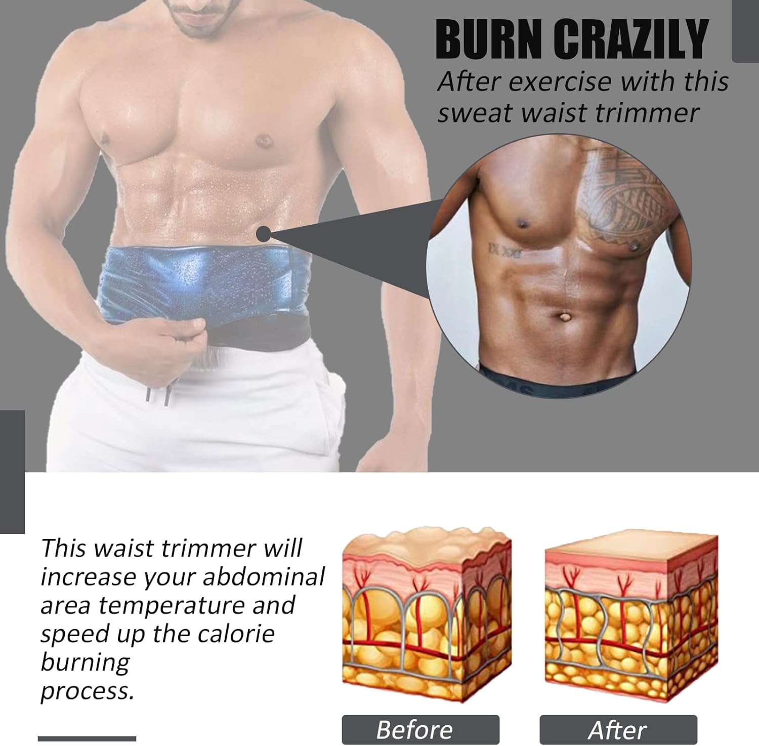 Men's Waist Trainer Sweat Belt for Lower Belly Fat - Sauna Slimming Band for Workout Suit by BODYSUNER