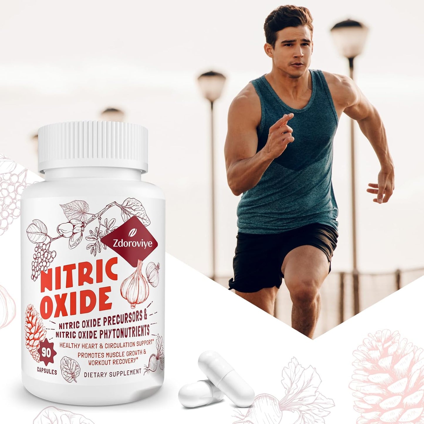 Men's Zdoroviye Nitric Oxide Supplement - 90 Capsules, Nitric Oxide Precursor & Phytonutrients Formula