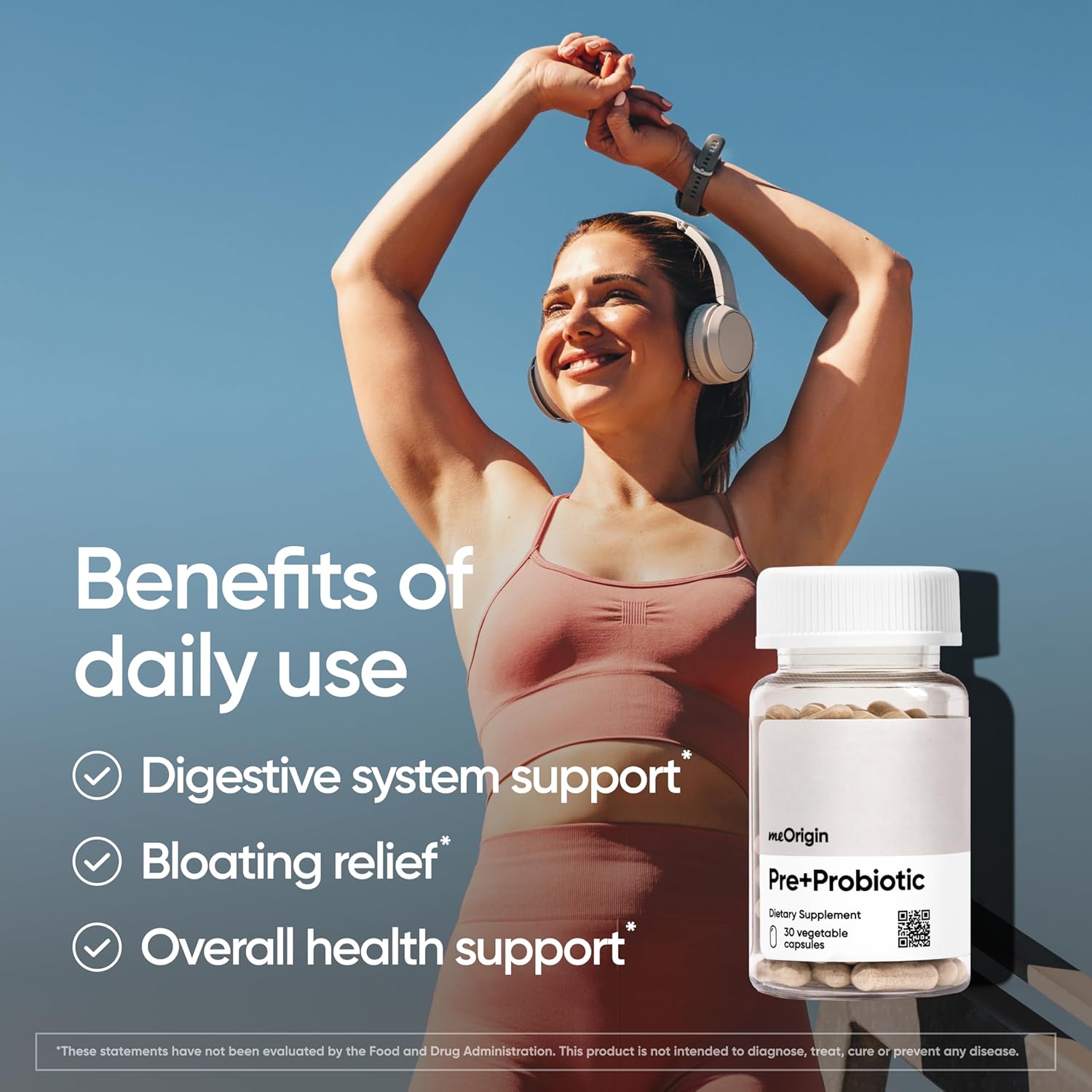 meOrigin 3-in-1 Prebiotic, Probiotic, Postbiotic Formula with 18 Enzymes for Gut Health - Women & Men, Bloat & Immune Support - 30 Day Supply