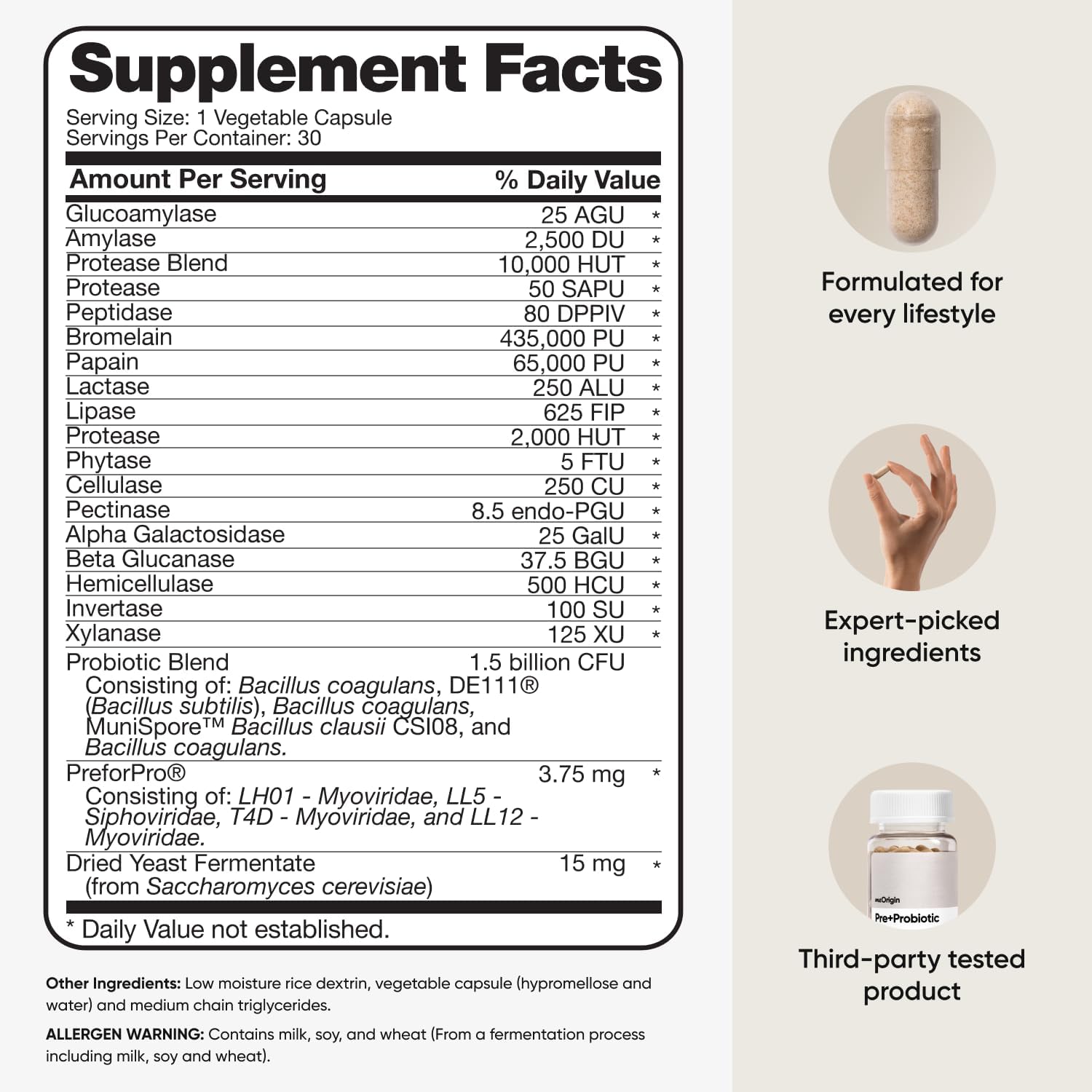 meOrigin 3-in-1 Prebiotic, Probiotic, Postbiotic Formula with 18 Enzymes for Gut Health - Women & Men, Bloat & Immune Support - 30 Day Supply