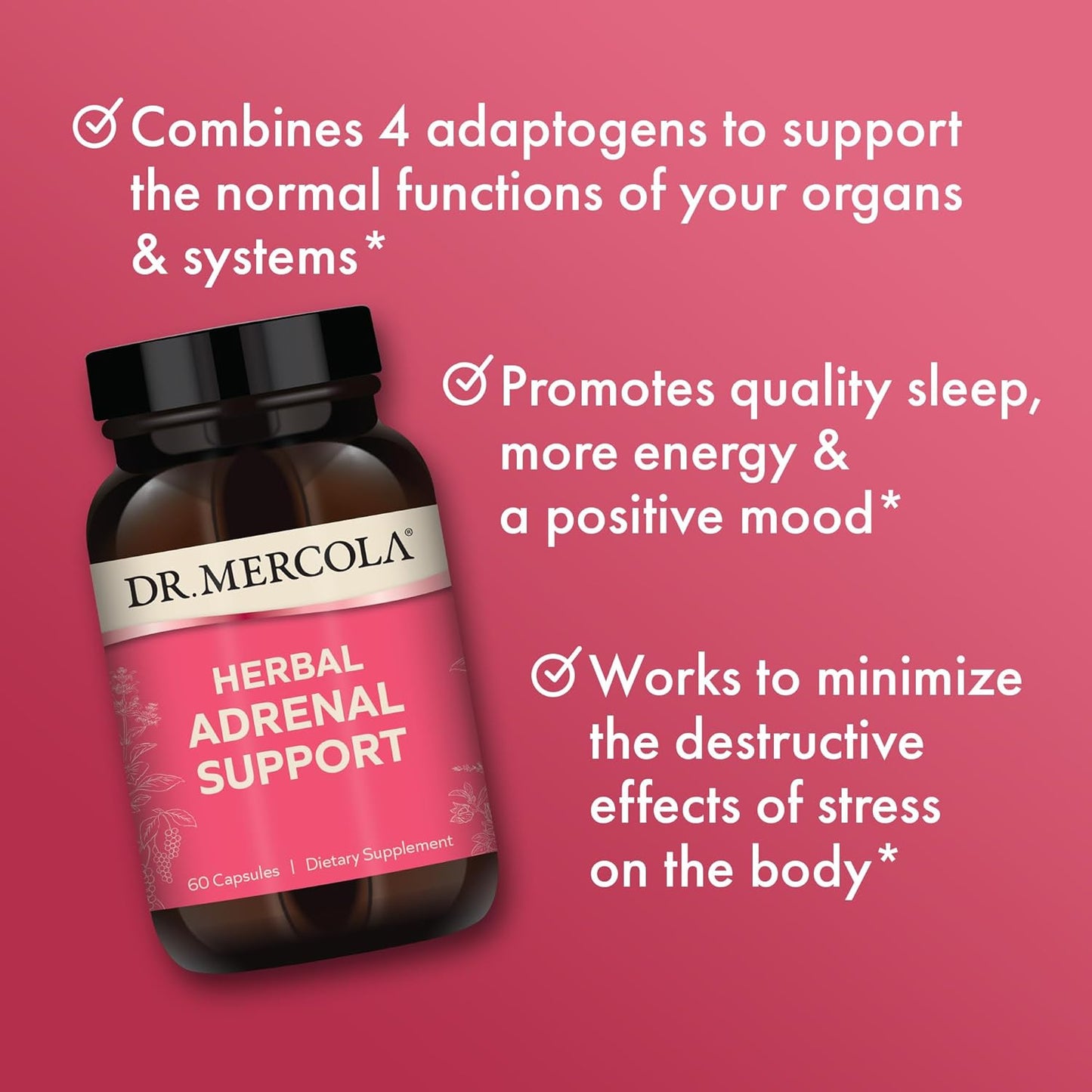 Mercola Herbal Adrenal Support Supplement - 30 Servings (60 Capsules) - Mood & Stress Management - Non-GMO Formula