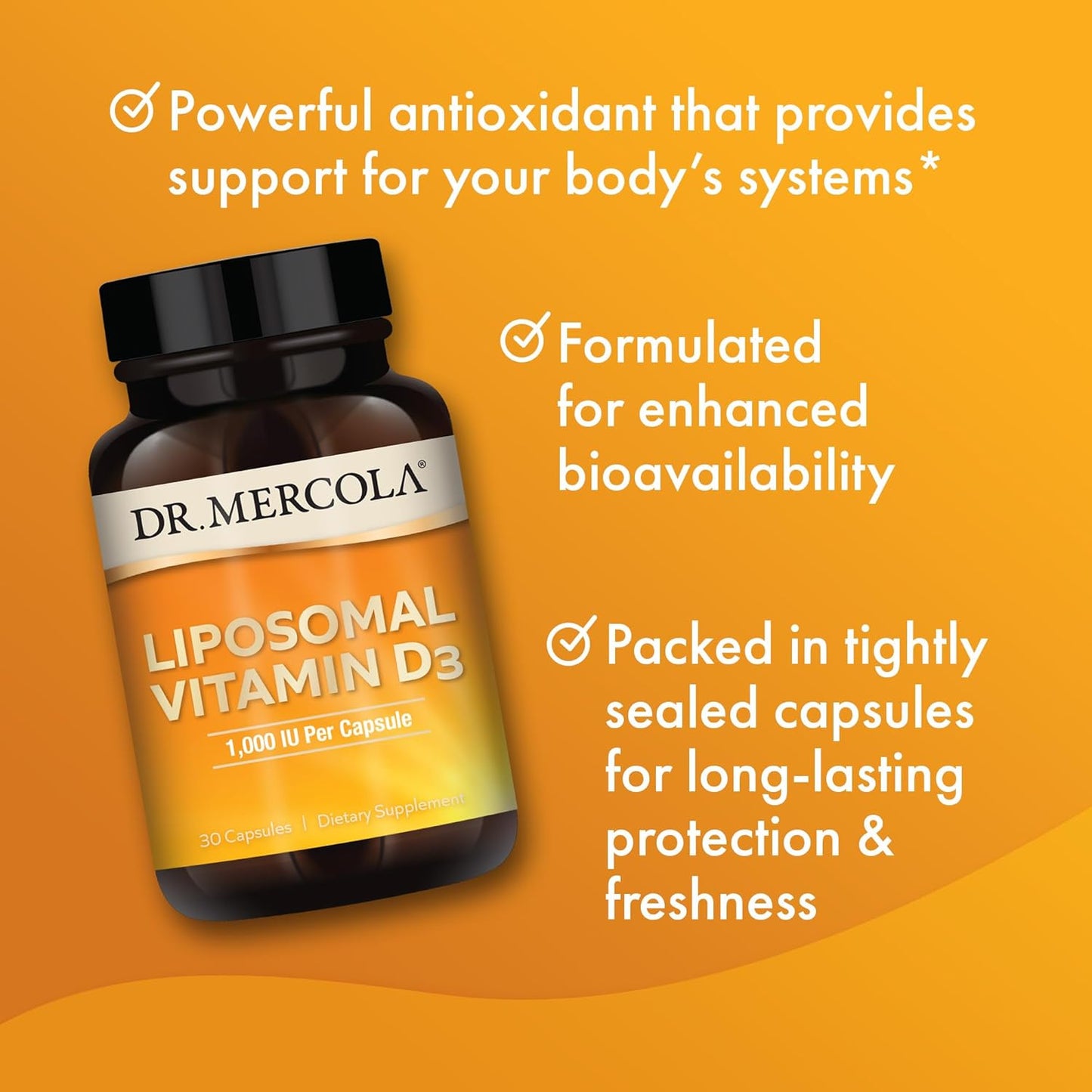 Mercola Liposomal Vitamin D3 Capsules - 30 Servings, 1,000 IU Per Capsule - Immune Support Dietary Supplement