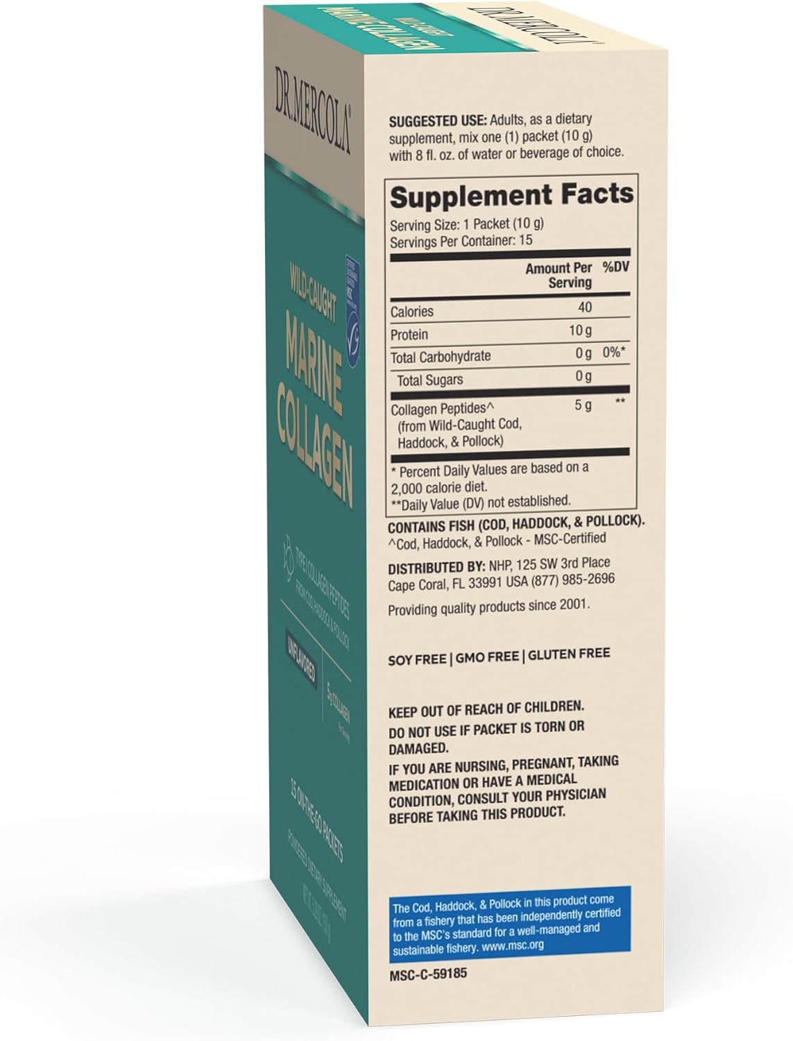 Mercola Marine Collagen Powder Packets - 5g Collagen, 15 On-The-Go Servings, Unflavored Type 1 Peptides from Cod, Haddock & Pollock