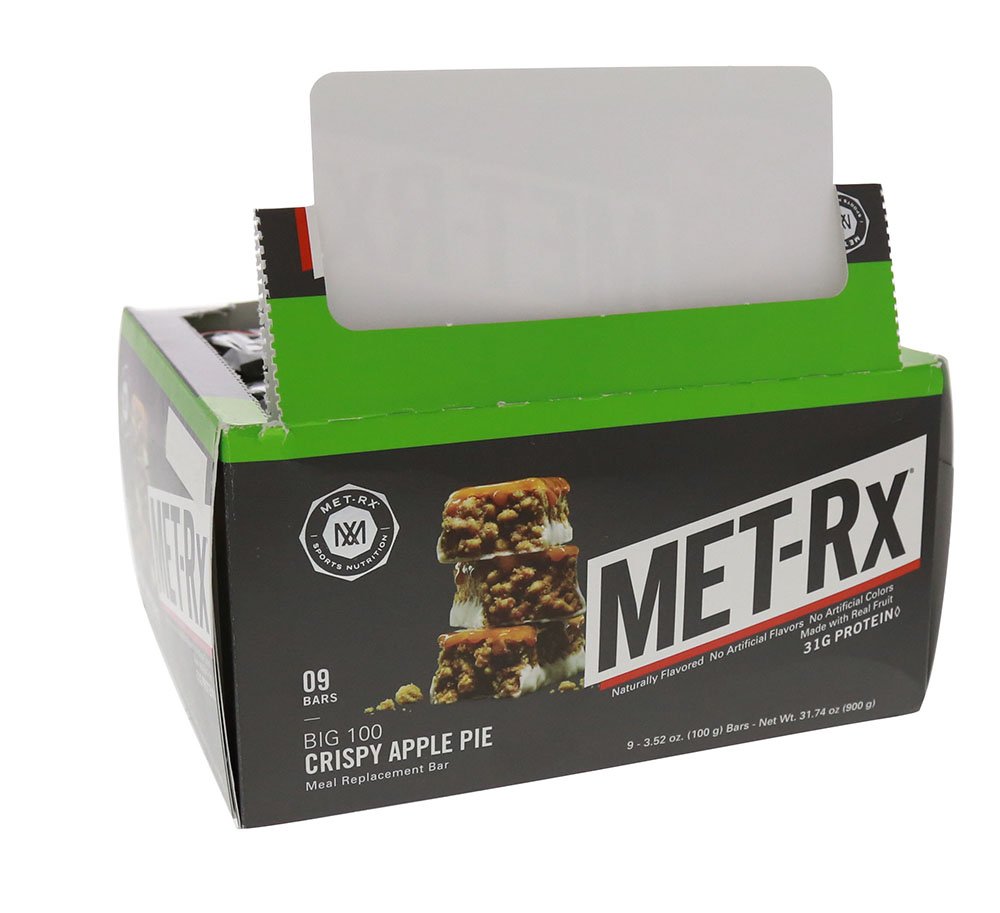 MET-Rx Big 100 Colossal Crispy Apple Pie Protein Bars, 9 Count Meal Replacement Bars