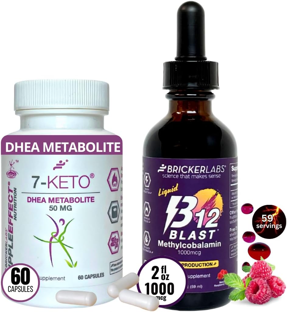 MetaboBoost Duo: 7-Keto DHEA 50mg for Weight Management & B12 Blast 1000mcg for Energy Support