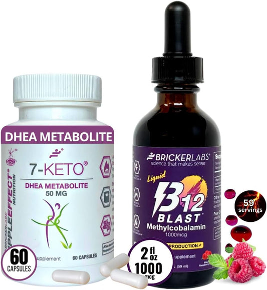 MetaboBoost Duo: 7-Keto DHEA 50mg for Weight Management & B12 Blast 1000mcg for Energy Support