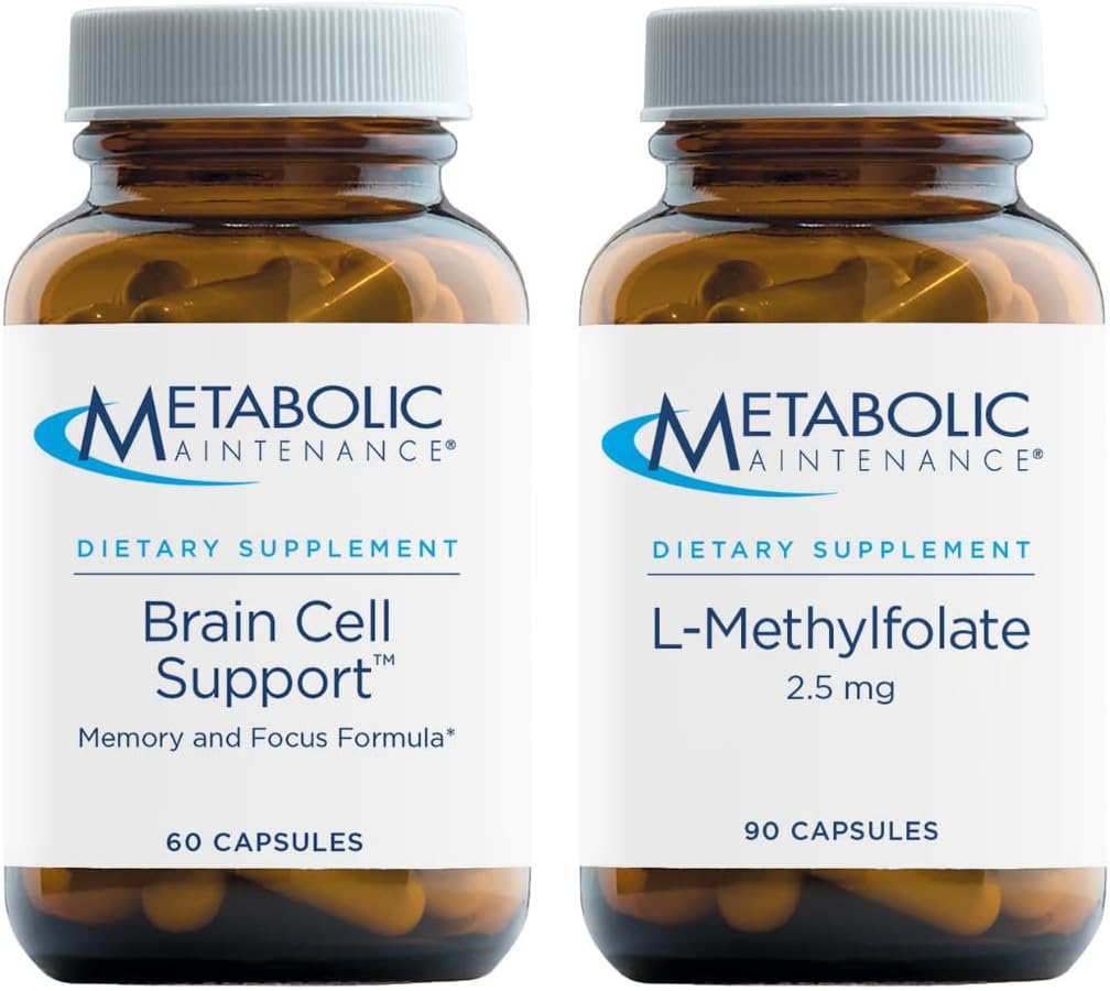 Metabolic Maintenance Brain Cell Support with L-Methylfolate 2.5mg - Memory and Focus Supplement with Citicoline, DMAE, Phosphatidylserine, and Ginkgo - Methylated Folate for Daily Use - 60 Capsules + 90 Capsules